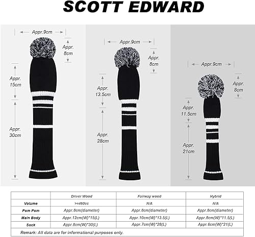 Miniatura 3 de Scott Edward 134PCS Multi-Style Opcional Individualized Knit Golf Club Head Covers Driver Wood (460cc) Fairway Wood e híbrido (UT), para golfistas