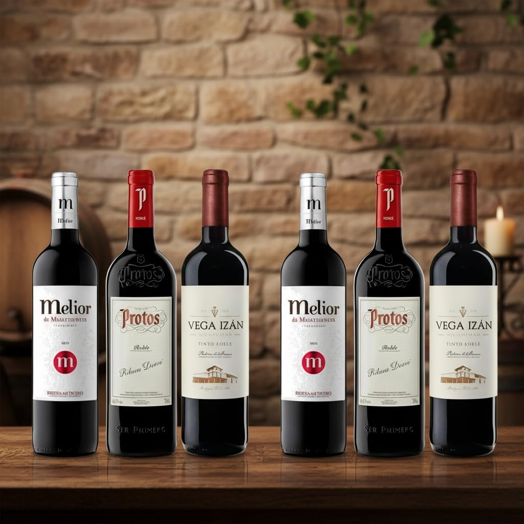 Pack Vinos Ribera del Duero Robles - Envio 24 h - Vinos Regalo - Corta crianza en barrica - 2x Melior, 2x Protos, 2 x Vega Izán - Mejor Seleccion ENOVINOS THE WINE BRAND