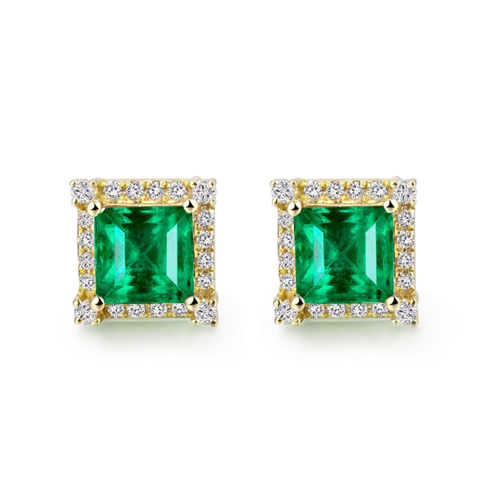 Ohrringe Hochzeit 375/585 / 750 Gold für Damen, Quadrat mit Smaragd 1,6 Karat und Diamant, Stecker Frauen Ohrringe Gold Grün