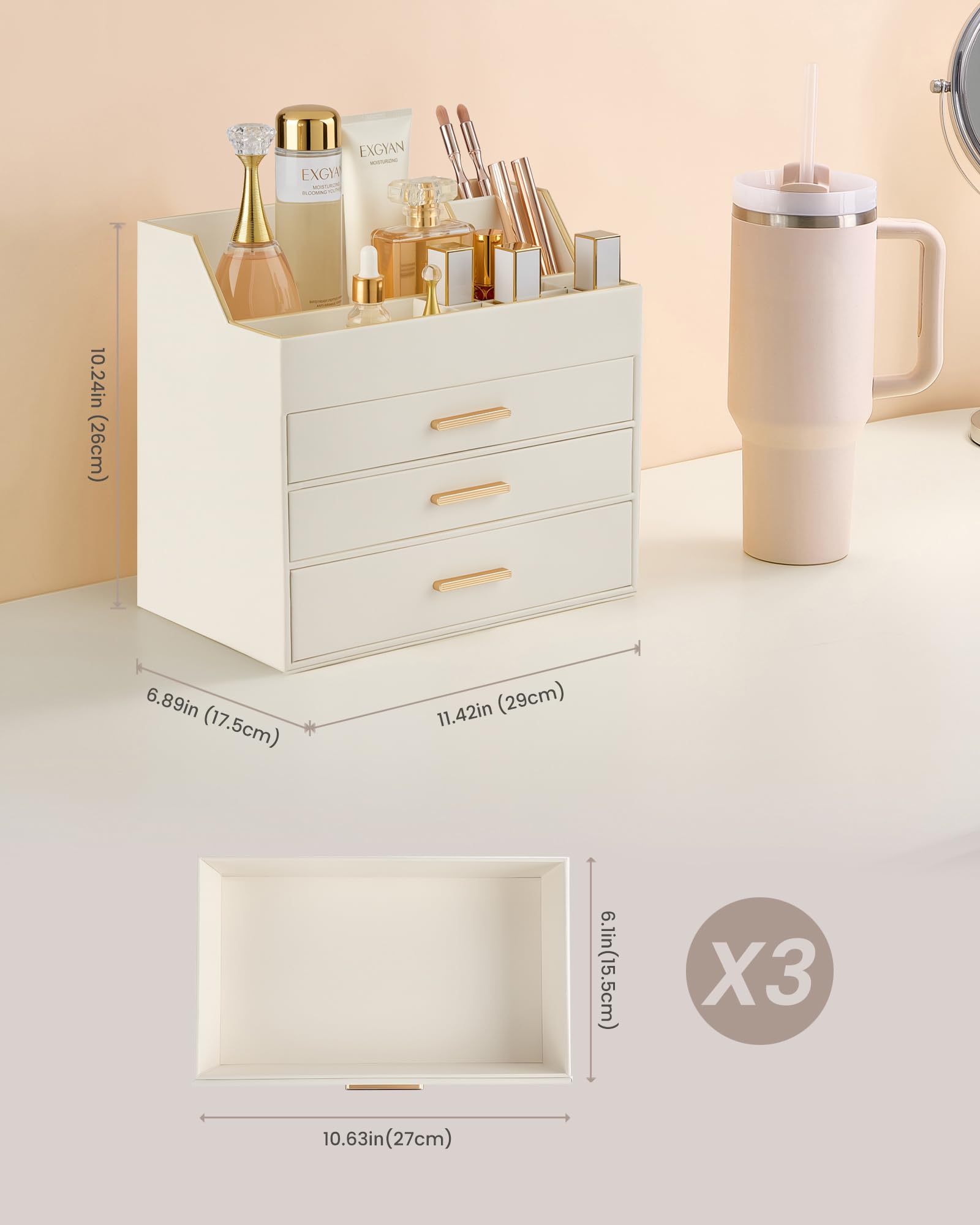 Lolalet PU Leather Makeup Organizer for Vanity Desk
