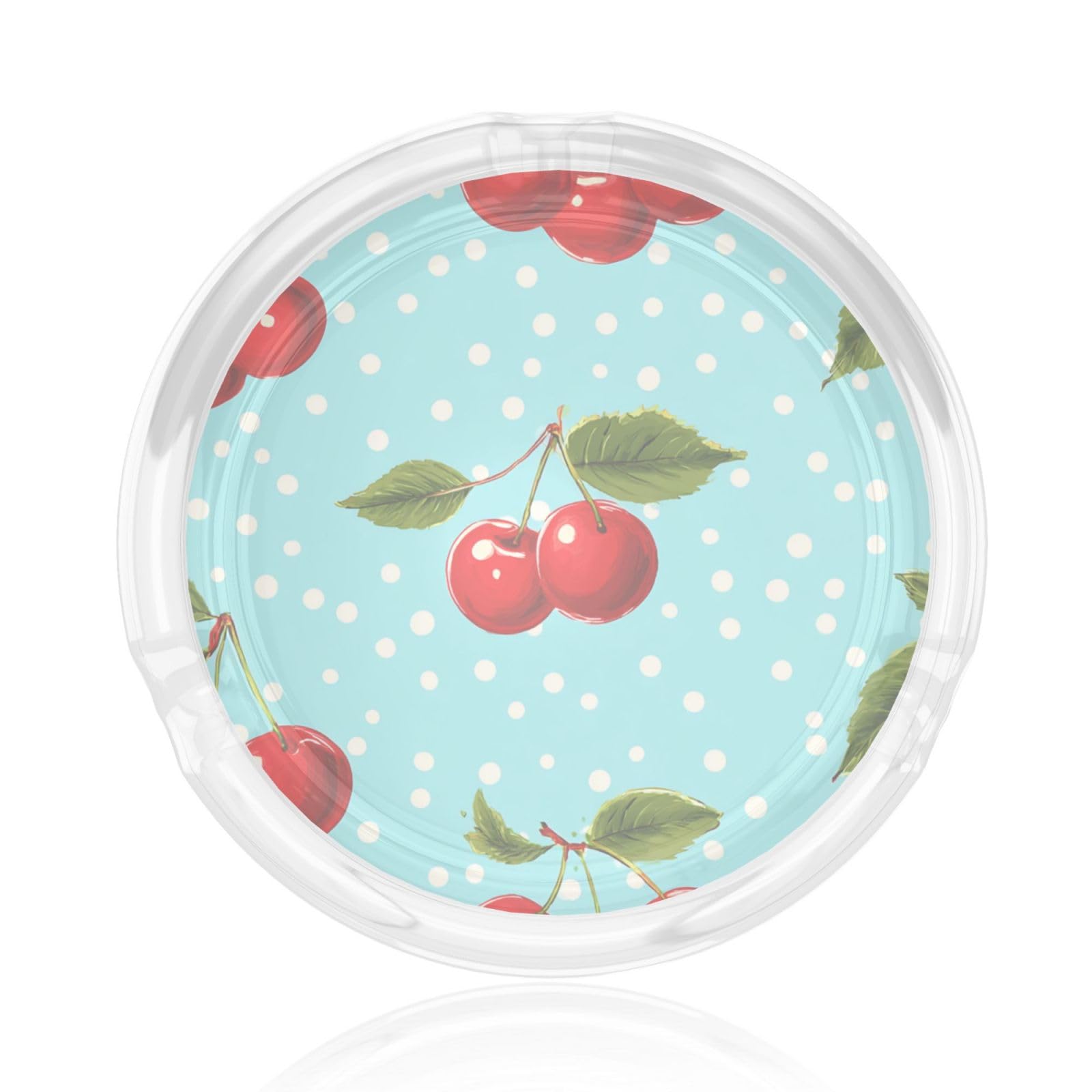 Red Cherries On A Polka Dot Blue Glass Ashtray For Cigarettes Ash Trays Case For Home Office Decor