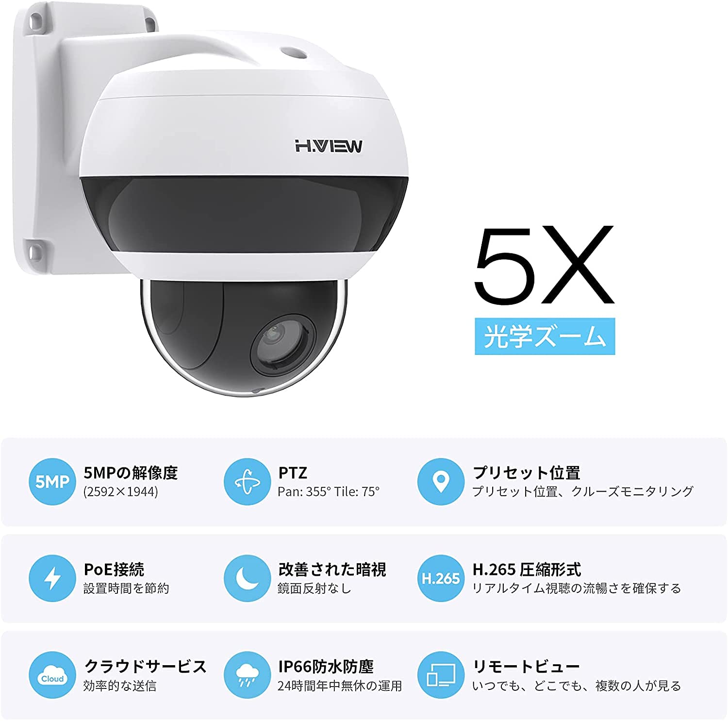 新品未使用‼️ HD PoE IP Camera 5倍光学ズーム　防犯カメラ　暗視 Amazon.co.jp: PTZ防犯カメラ 5X光学ズーム 500万画素 POE
