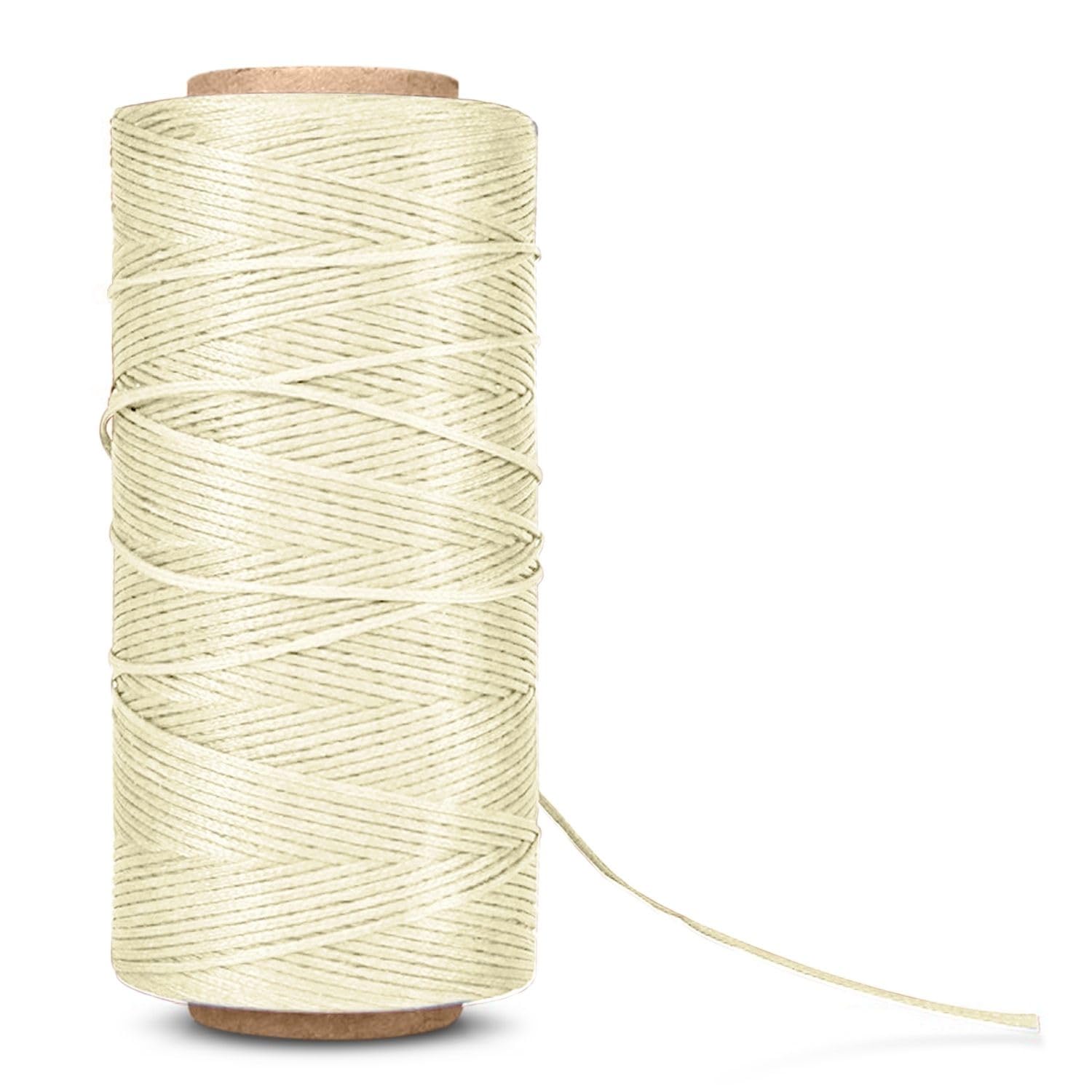 Flexzion Beige Waxed Thread - 284 Yards (260 Meters) 0.8Mm 150D Polyester Wax Thread For Leather Sewing, Bookbinding, Stitching, Repairing, Beading, & Diy Projects (Beige)
