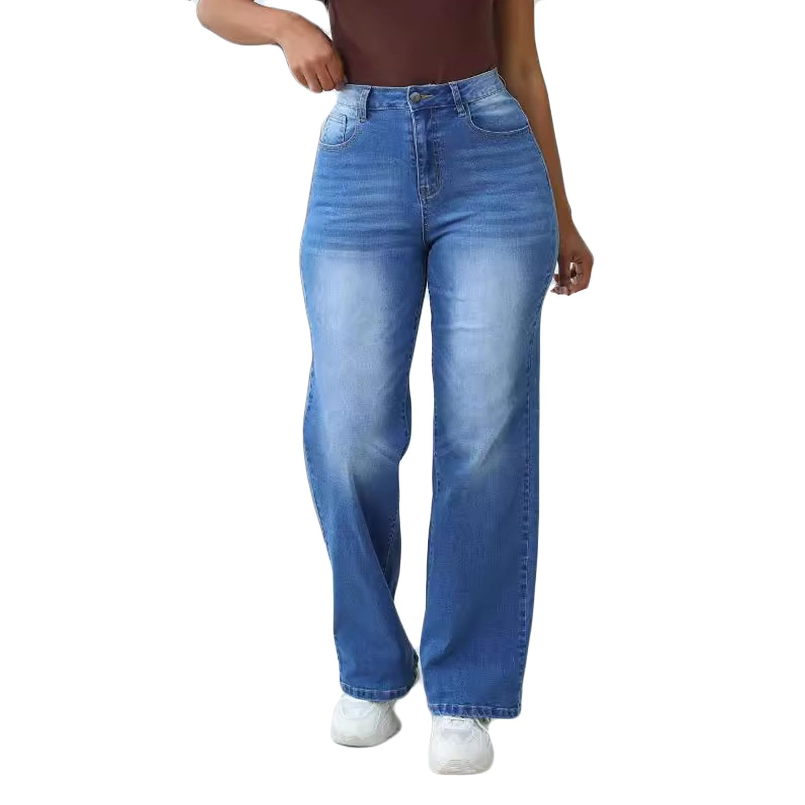 Jeans Damen Weites Bein Jeanshose Straight Fit Denim Wide Leg Freizeit Klassisch Loose Baggy Flared Boyfriend Stretch Streetwear