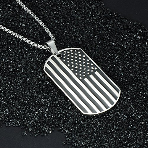 Apopo Us Flag Dog Tag Necklace Stainless Steel Pendant - Silver #TOP3