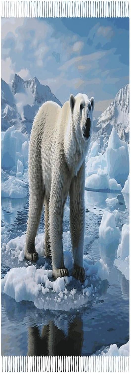 Polar Bear Ice Winter Scarf for Women Soft Tassel Scarves Oversized Wraps Long Shawl Cold Weather Thick Blanket Scarfs
