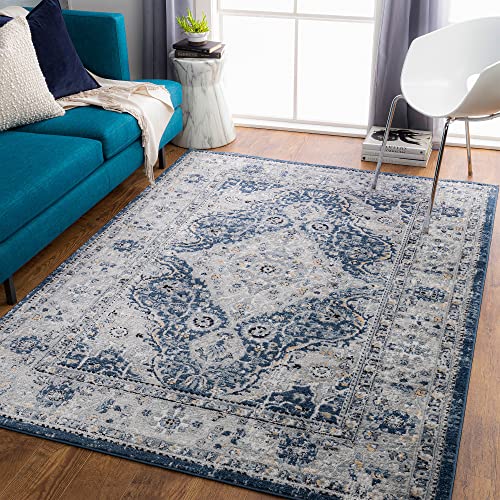 Surya Vienna Vintage Teppich groß - Orientalischer Teppich Wohnzimmer 200x274 cm, Esszimmer, Schlafzimmer - Boho Teppich, Kurzflor Teppich für einfache Pflege - Muster Teppich in Grau und Blau