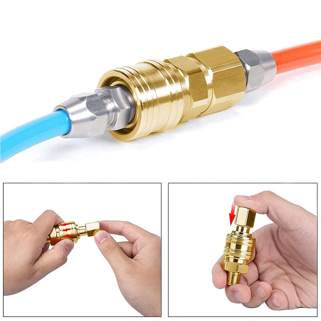 Set di 10 raccordi ad aria compressa da 1/4", attacco rapido ad aria compressa per tubi, raccordi per compressore d'aria, attacco rapido, accessori con valvola e filettatura interna