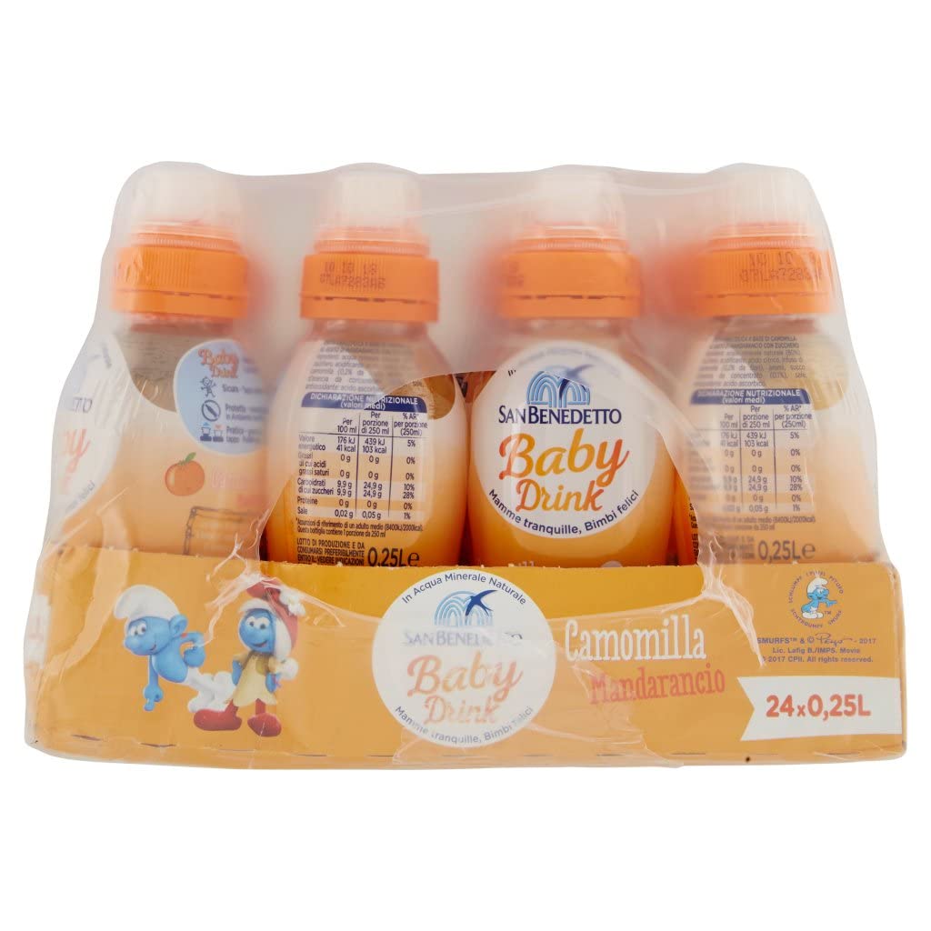 24x San Benedetto Baby Camomilla Mandarancio,Kamille mit Mandarine Geschmack,Kohlensäurefreies Getränk in Natürlichem Mineralwasser Pull-Push, 25cl + Italian Gourmet Polpa di Pomodoro 400g Dose
