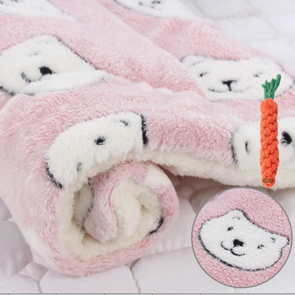 FANSU Comfy Dog Bed Mat Flannel Cashmere Cats Beds Pad Warm Self Heating Pet Pad Plush Blanket for Puppy Kitten Washable Reversible for Indoor Outdoor Car (49x32cm,Pink Bear)