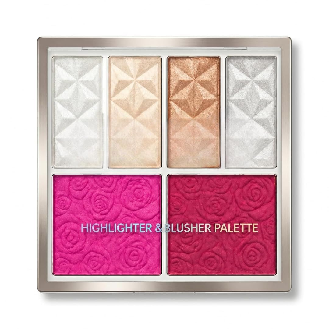 Blush and Highlighter Palette for Face Makeup, 4 Highlighter Shades and 2 Blush, Compact, 1 Piece-image-49