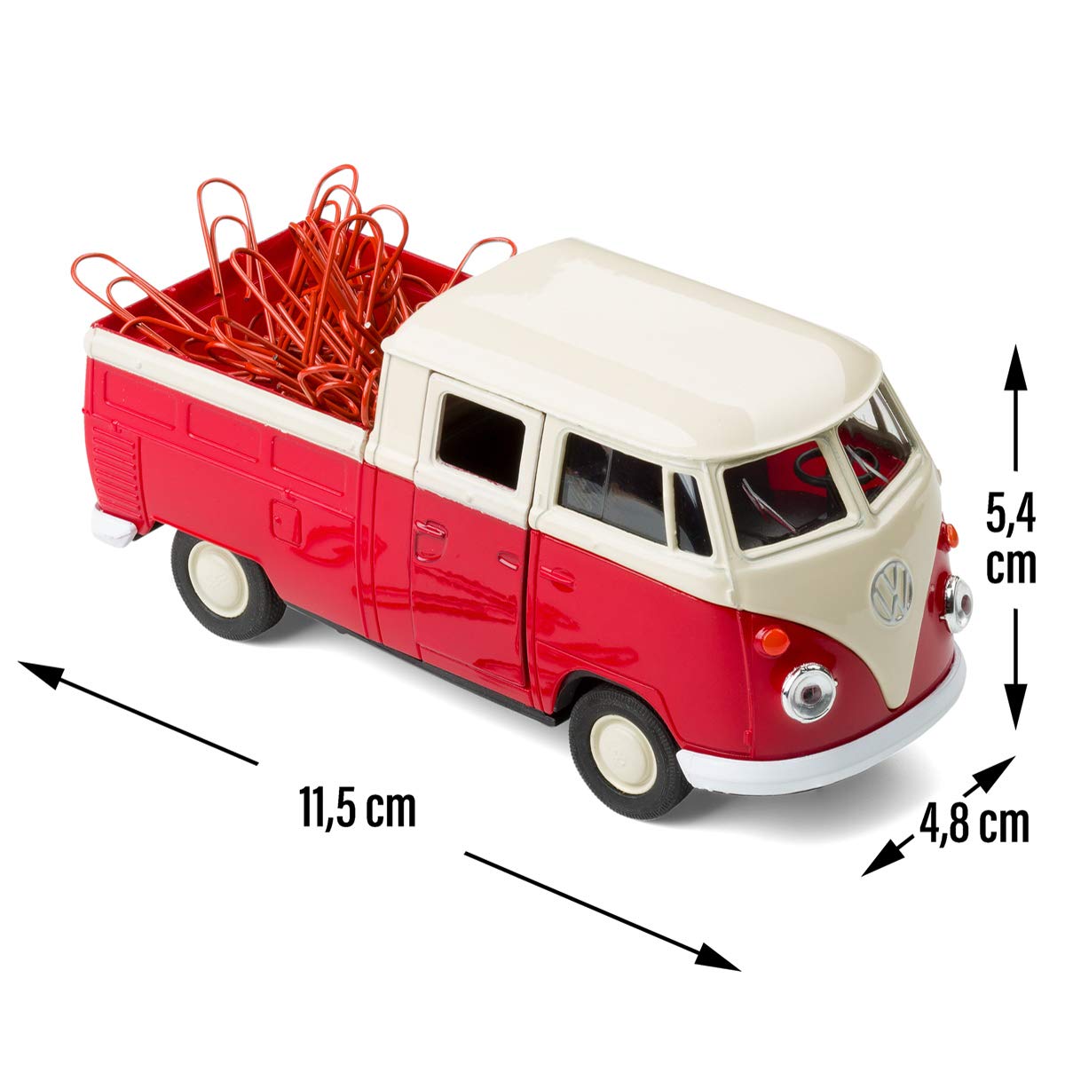 Magnetischer Büroklammerspender kompatibel mit VW Bus T1 Transporter Pritschenwagen inkl. Büroklammern – Mobile Office (rot)