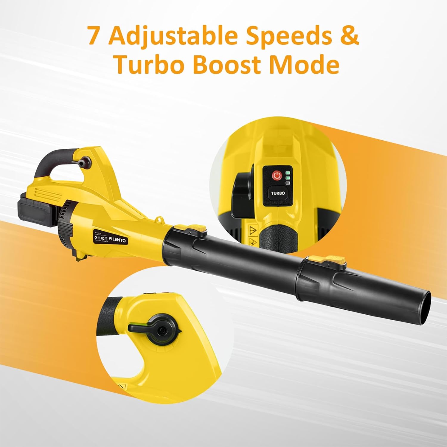 Leaf Blower Cordless, 510 CFM Electric Leaf Blower with 4.0Ah Battery Operated and Fast Charger, 7 Speed Mode, Lightweight Battery Powered Handheld Cleaners for Lawn, Driveway, Snow, Yellow