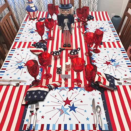4Th Of July Placemats Set Of 6,Cotton Linen Red Blue Stars Stripes Table Mats Washable Non-Slip Independence Day Placemat For Holiday Banquet Patriotic Kitchen Dinning Table Decor #TOP5
