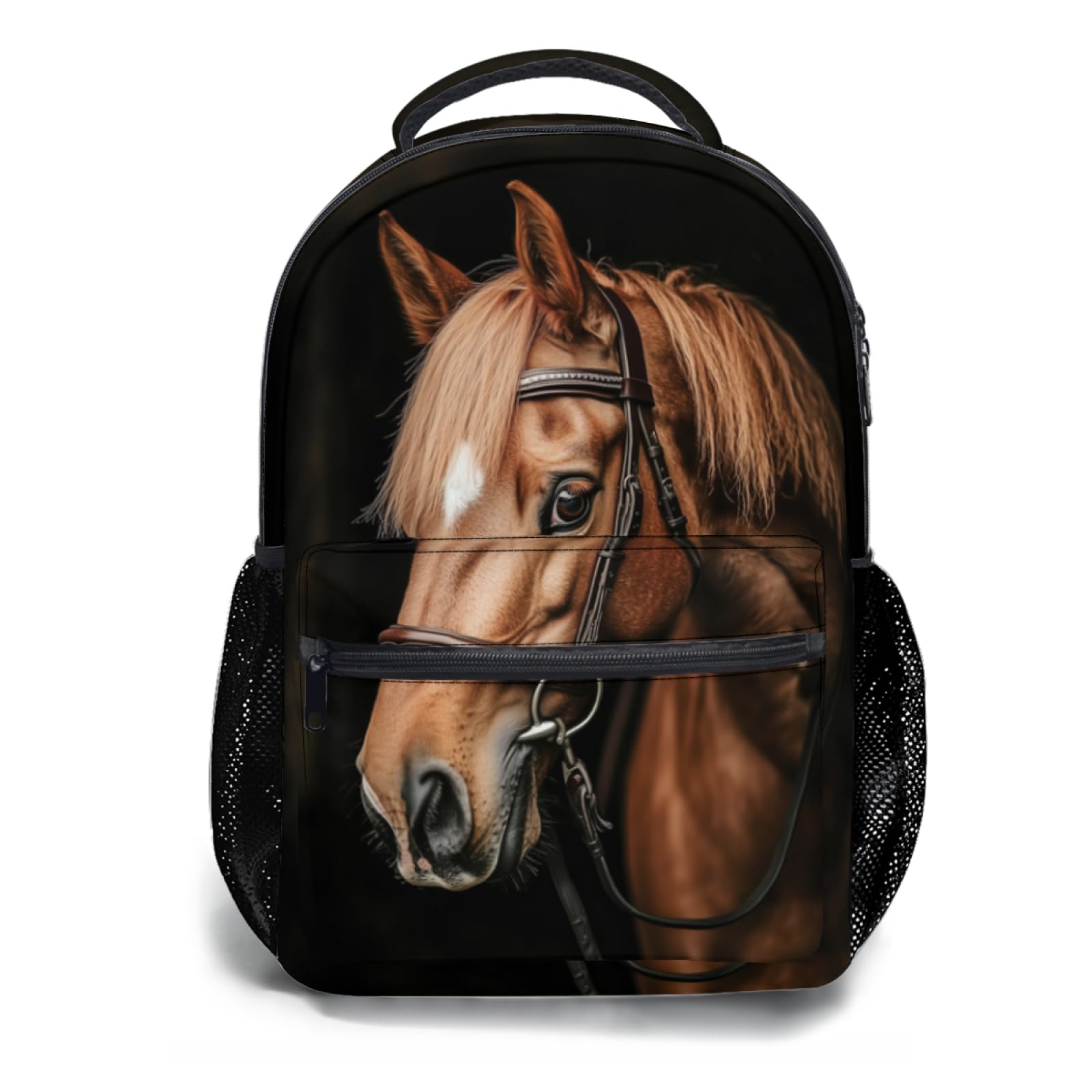 Brown Horse Print Kids Backpack for School Casual Daypack Backpacks Equestrian Black Lightweight Book Bag Horse Animal Shoulder Bag for Boys Girls