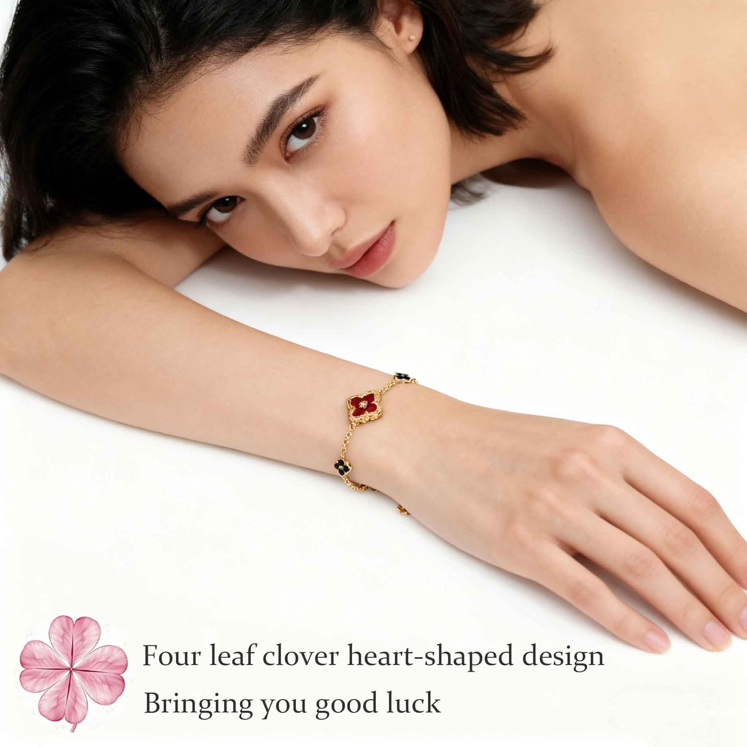 Gold Bracelets for Women Clover Charm Bracelet 16K Gold Plated Dainty Chain Clover Bracelet Jewelry Gifts for Women - Image 3