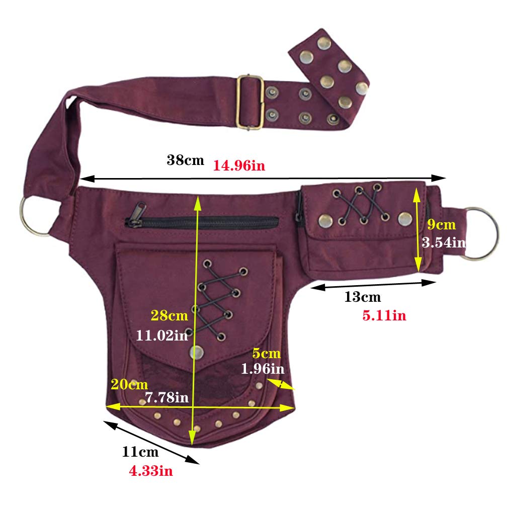 YiMao Gürteltasche für Damen, Renaissance, Festival, Spitze, Hüfttasche, für Reisen, Outdoor, Kastanienbraun