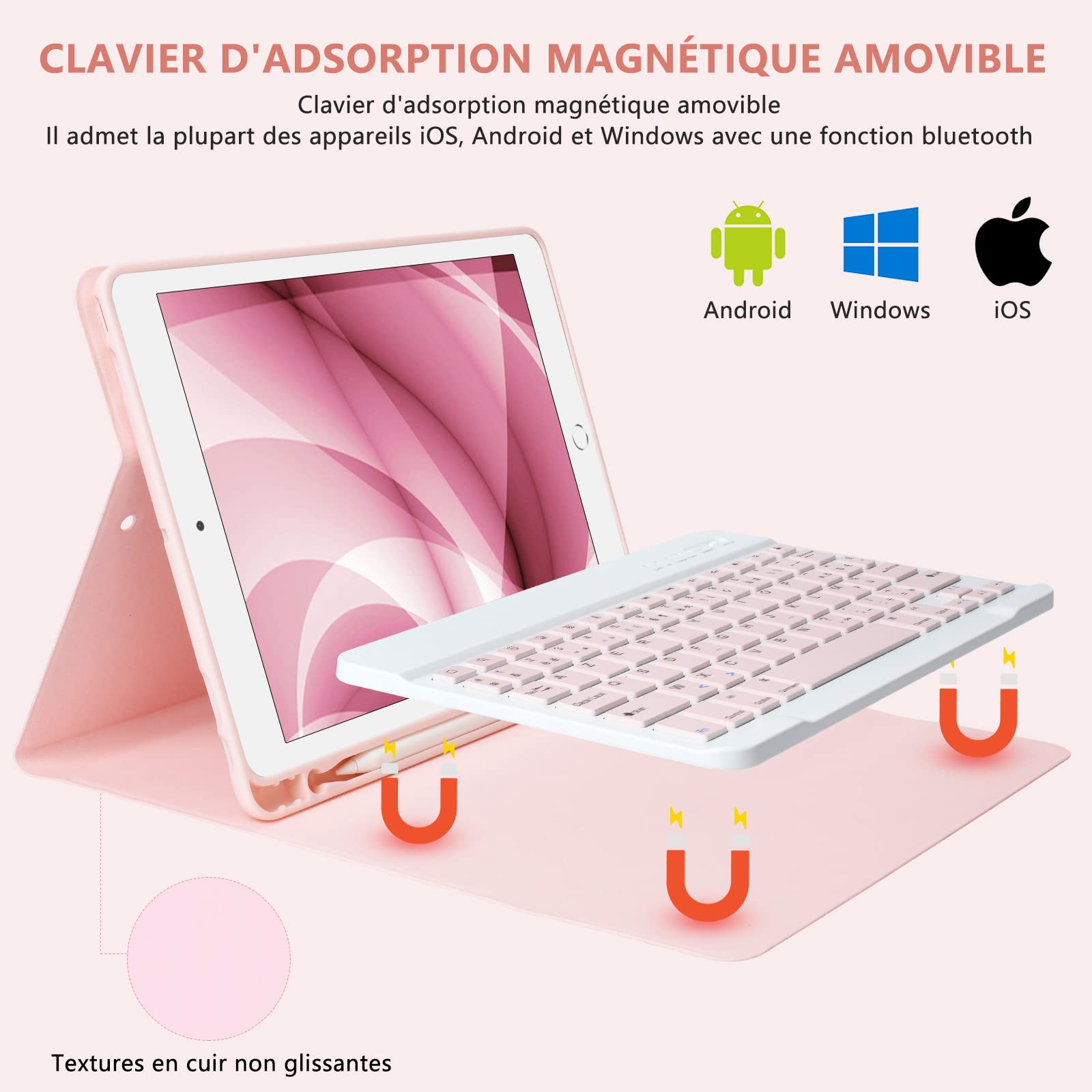 CC Store Clavier pour iPad 10.2 9th 2021/8th 2020/10.2 7th 2019/10.5 Air 3/10.5 Pro, Coque Clavier Wireless Bluetooth Français & Abnehmbare Magnetische Tastatur