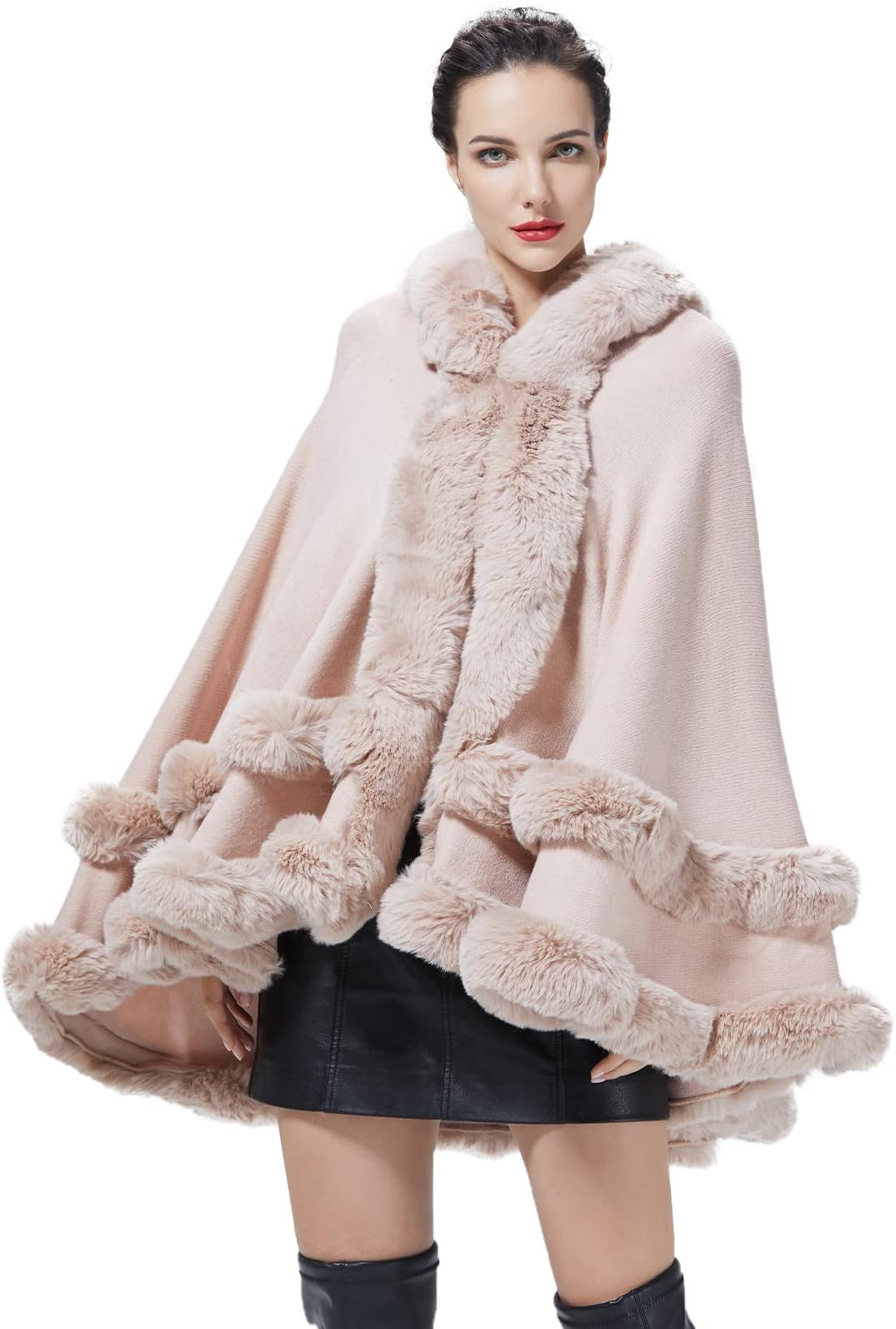 Poncho Women Plus Size Open Front Hooded Shawl Wrap Poncho Cape Winter, 113 Pink, One size