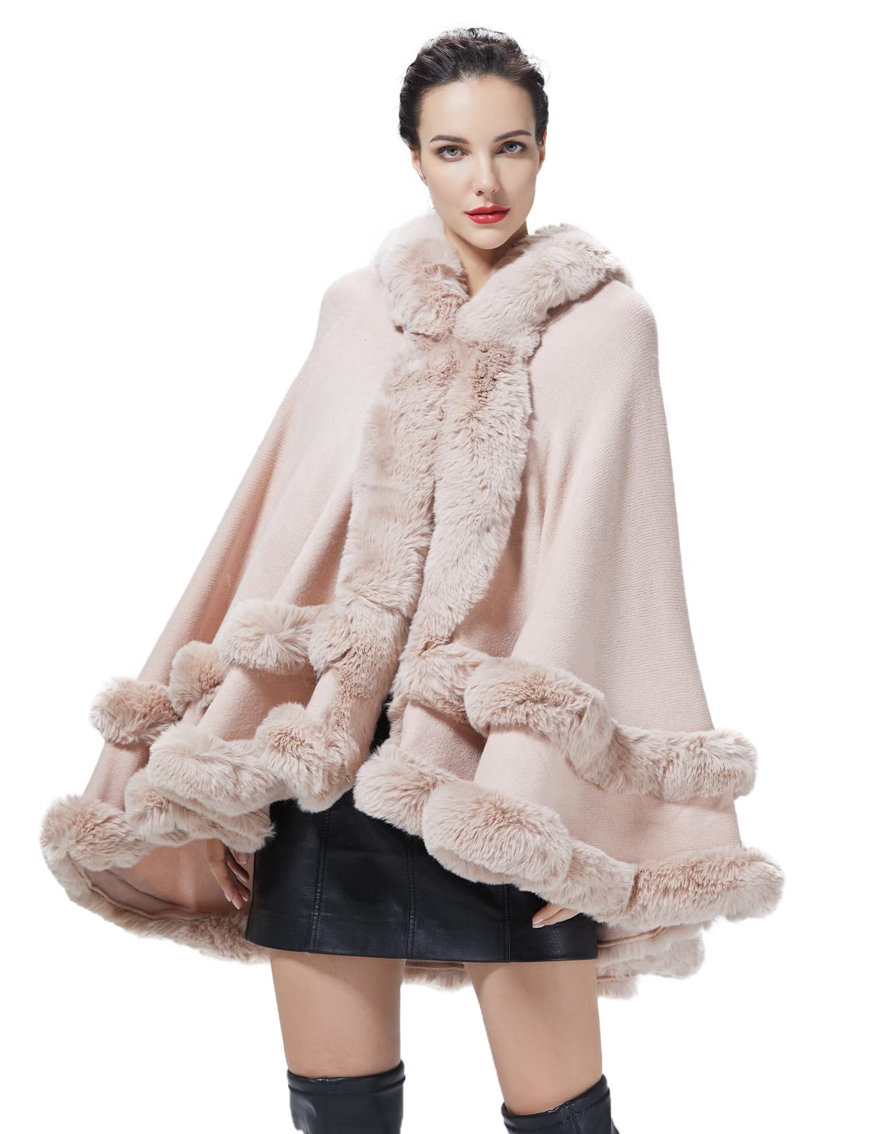 Poncho Women Plus Size Open Front Hooded Shawl Wrap Poncho Cape Winter, 113 Pink, One size