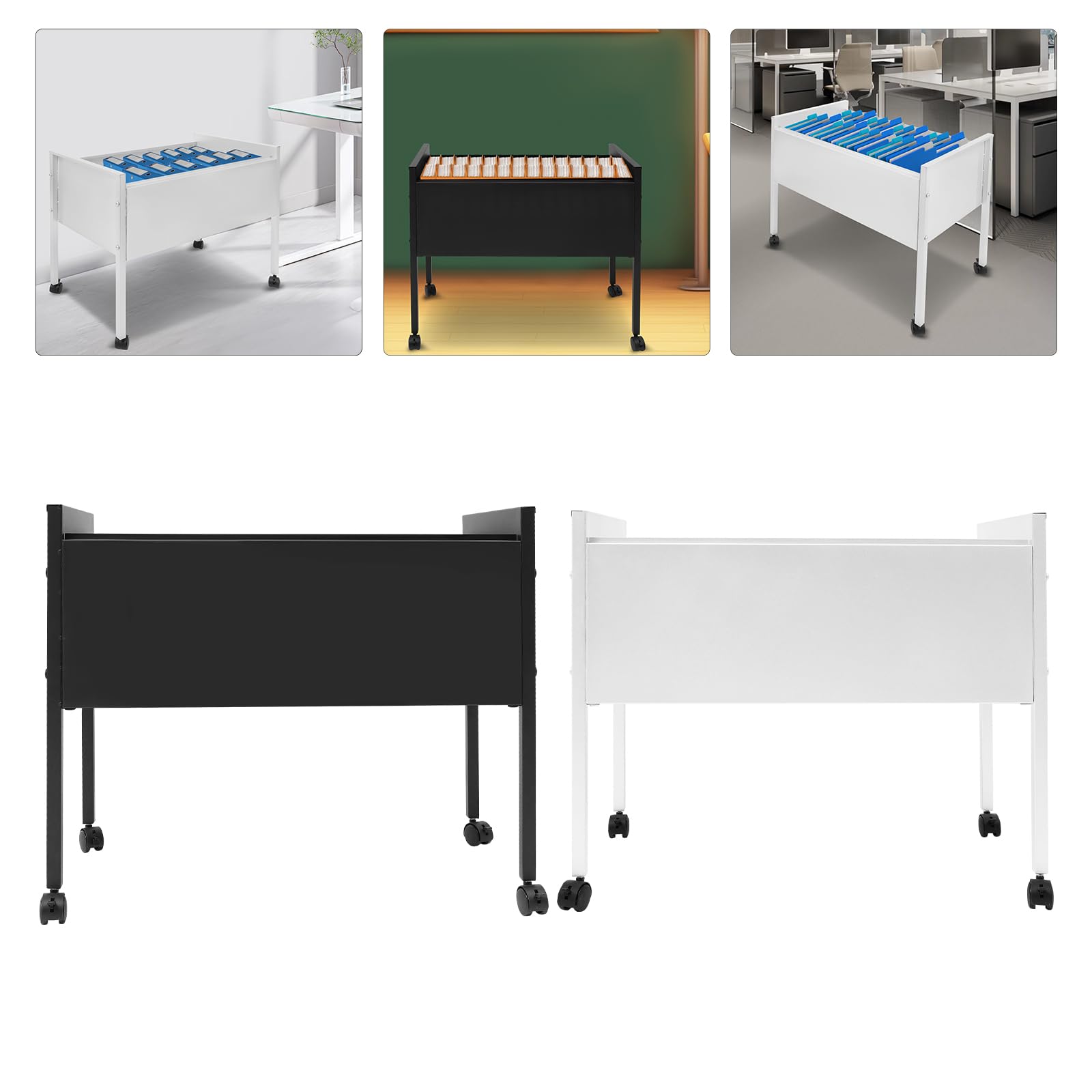Armadietto arrotolabile con ruote, carrello portadocumenti arrotolabile per cartelle sospese, capacità di carico 30 kg, per uffici, sale conferenze, studio, appartamenti, argento, 70 x 37 x 60 cm