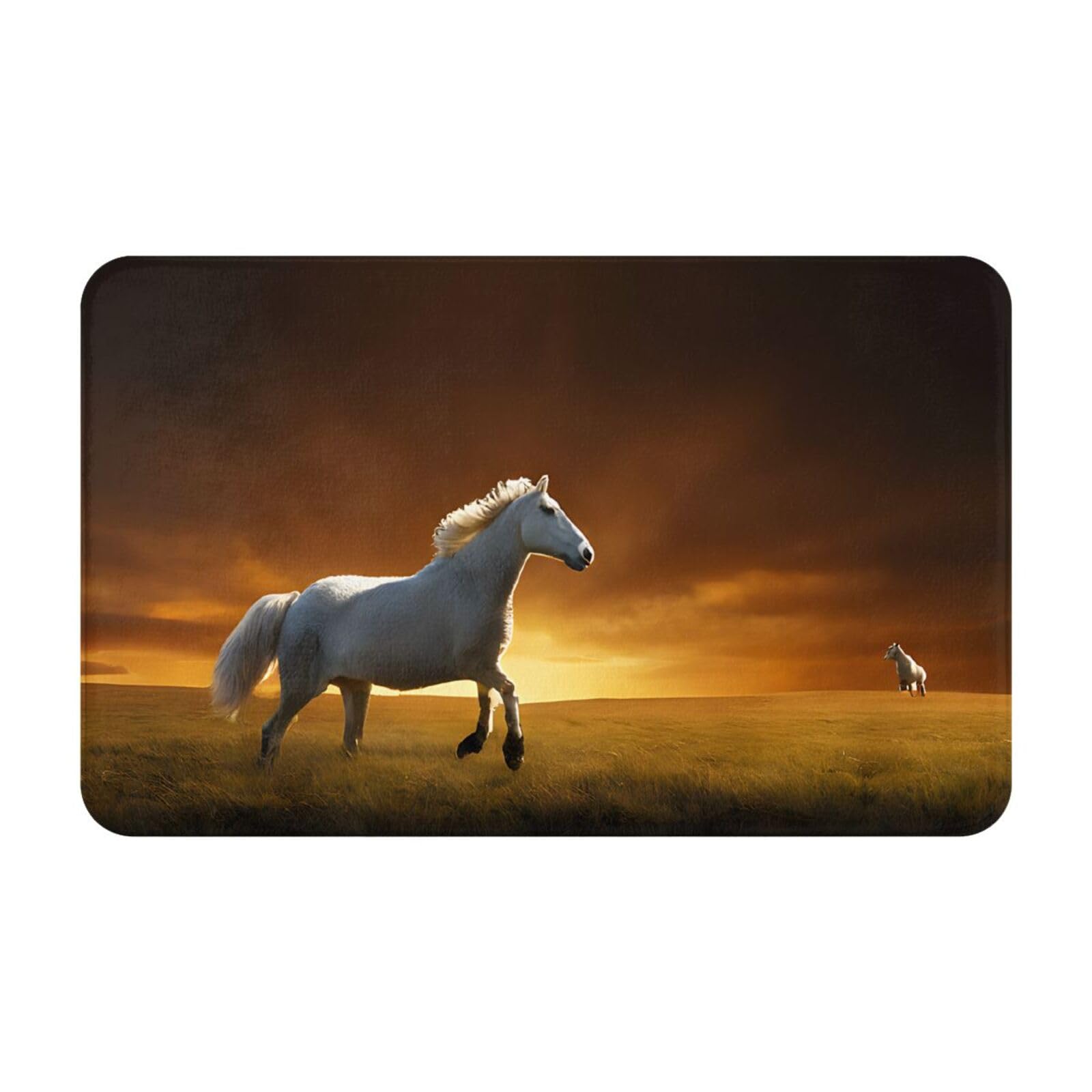 Black Horses Red Glowing Clouds Print Living Room Bathroom Kitchen Anti Slip and Absorbent Carpet, Indoor Entrance Door Muddy Floor Mat, Ultra Soft Washable Carpet 21x31.5 Inches