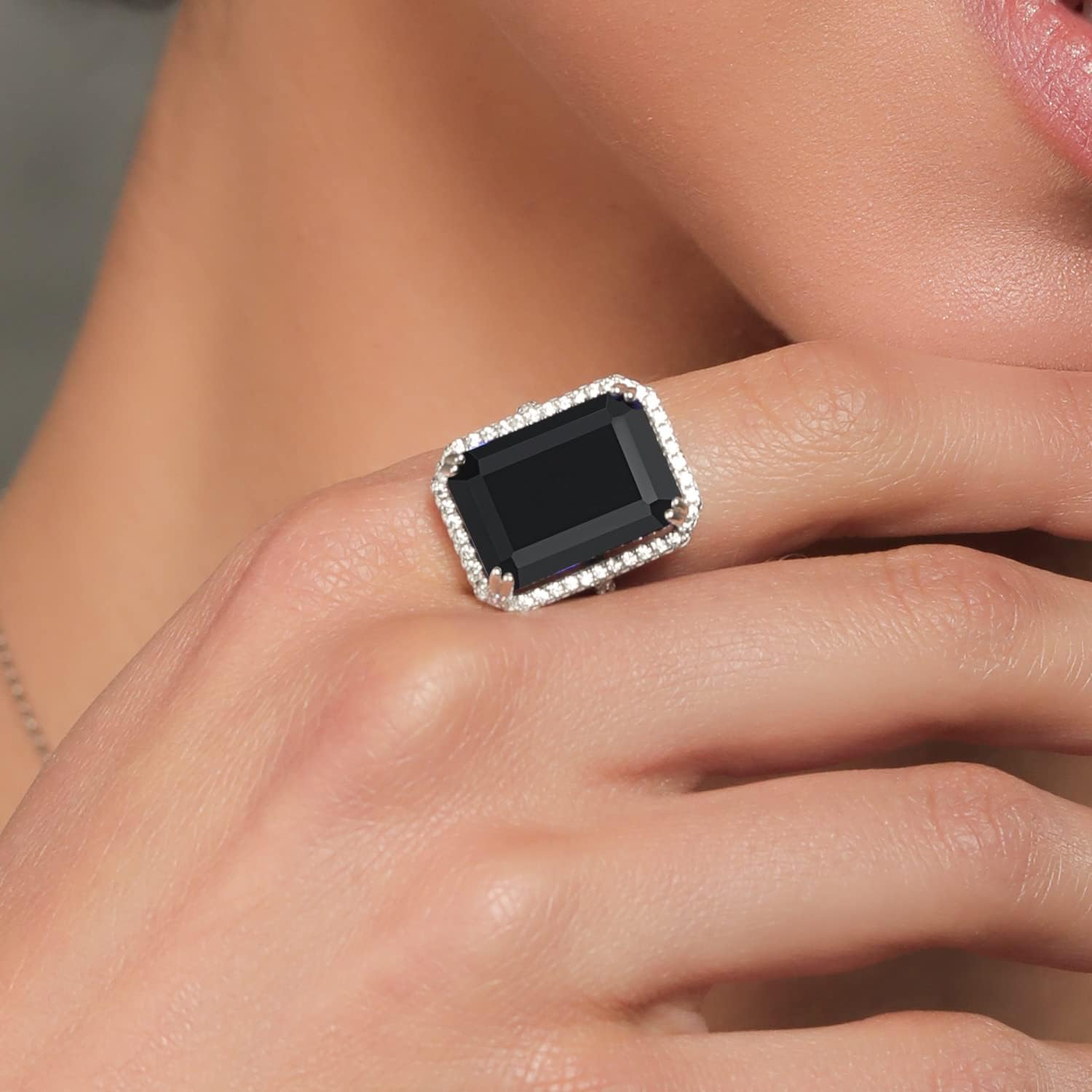 Gem Stone King 15.58 Cttw Customized and Personalized Emerald Cut 18X13MM Gemstone Birthstone Ring For Women | 925 Sterling Silver | Available In Size 5, 6, 7, 8, 9