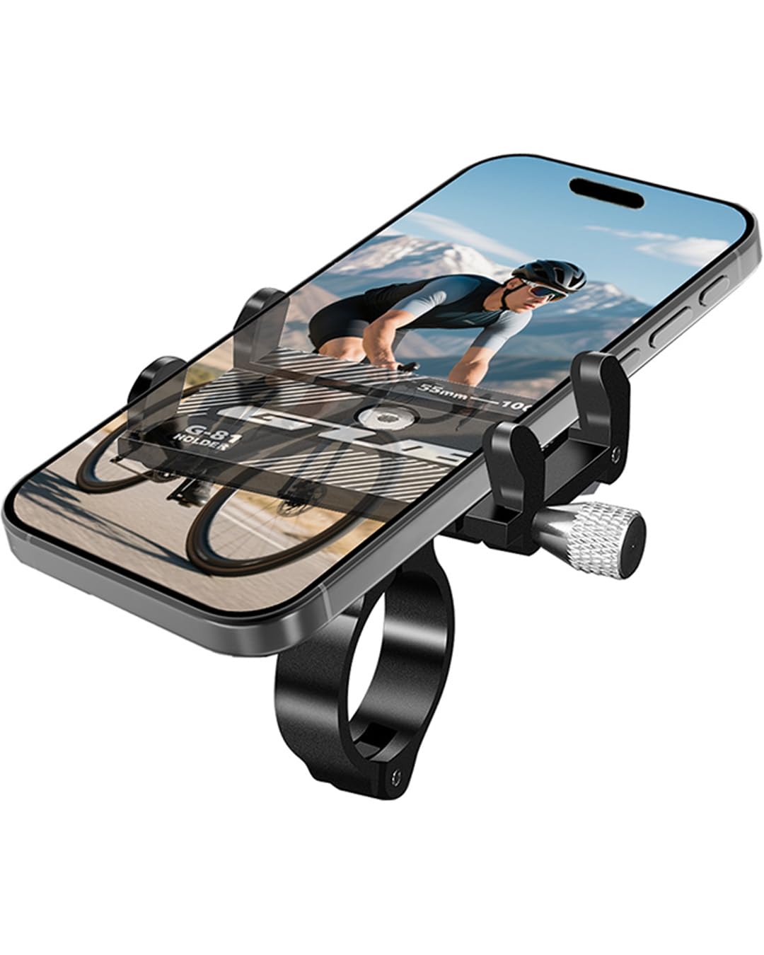 Aluminium Alloy Bike Mobile Holder, Anti-Vibration Motorcycle Mountain, Mountain Bike Accessories Compatible with iPhone, Motorola, Xiaomi, Samsung, Huawei and Other Devices