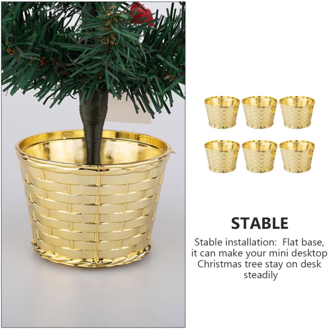 6pcs Xmas Tree Stand for Mini Desktop Artificial Trees, Golden Plastic