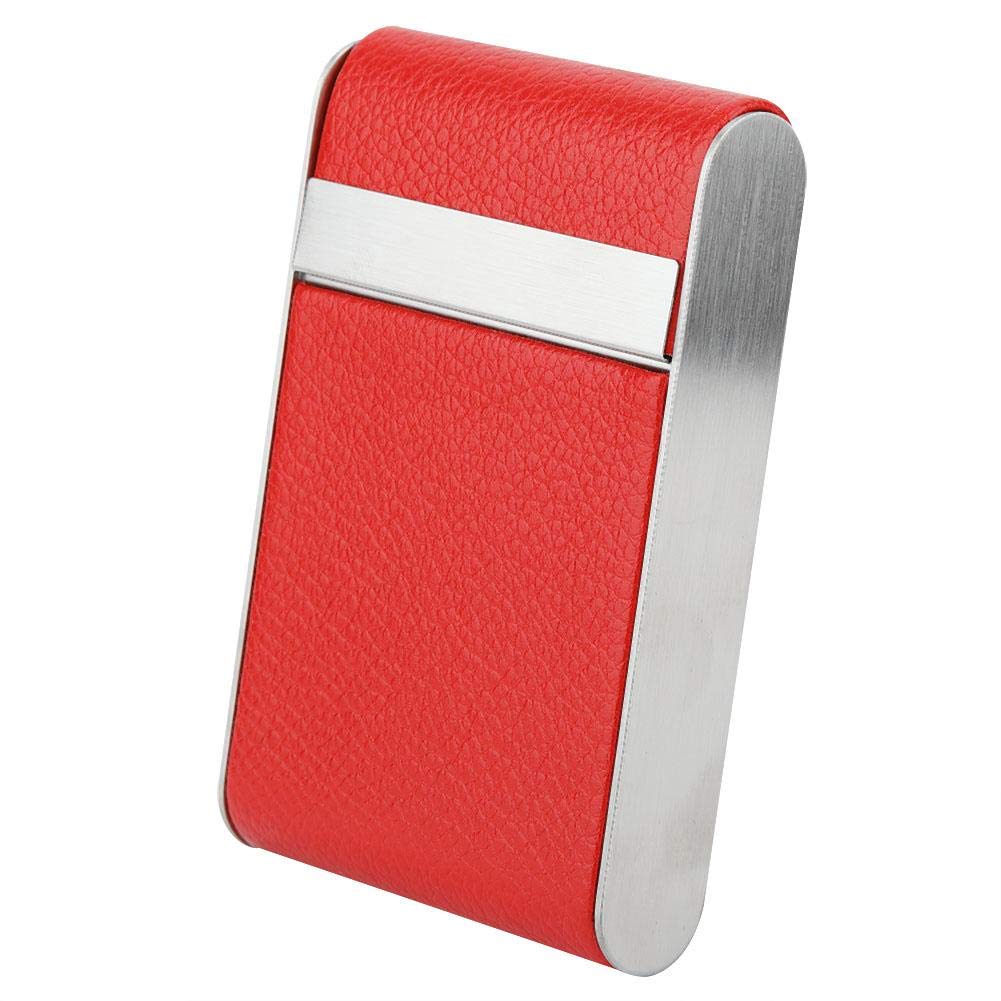 Cafopgrill Extra Slim Cigarette Case, Faux Leather & Stainless Steel, Red, Magnetic-Flap Cigarette Smoke Holder Storage Case for 20 Cigarettes