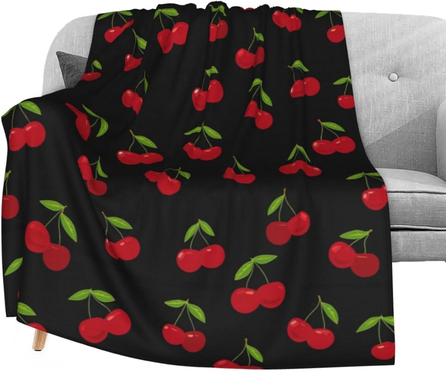 KiuLoam Flannel Blanket Red Cherry Pattern Fleece Throw Blanket for Couch Sofa Living Room Bedroom 50x60 Inches for Kids Women Men