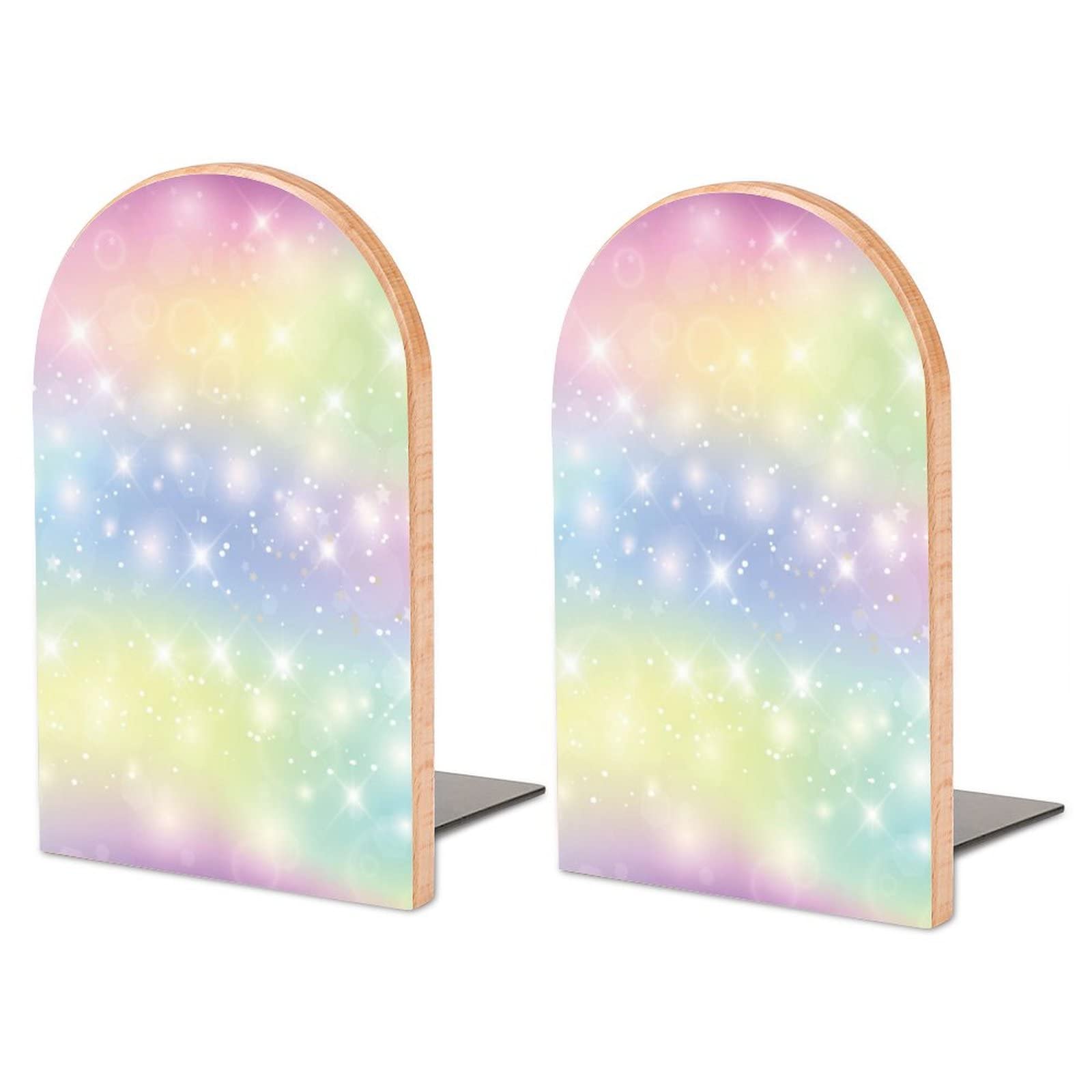 Pack De 2 Sujetalibros Arcoiris Magico Soporte Antideslizante para Libros Estantería De Madera para Libros