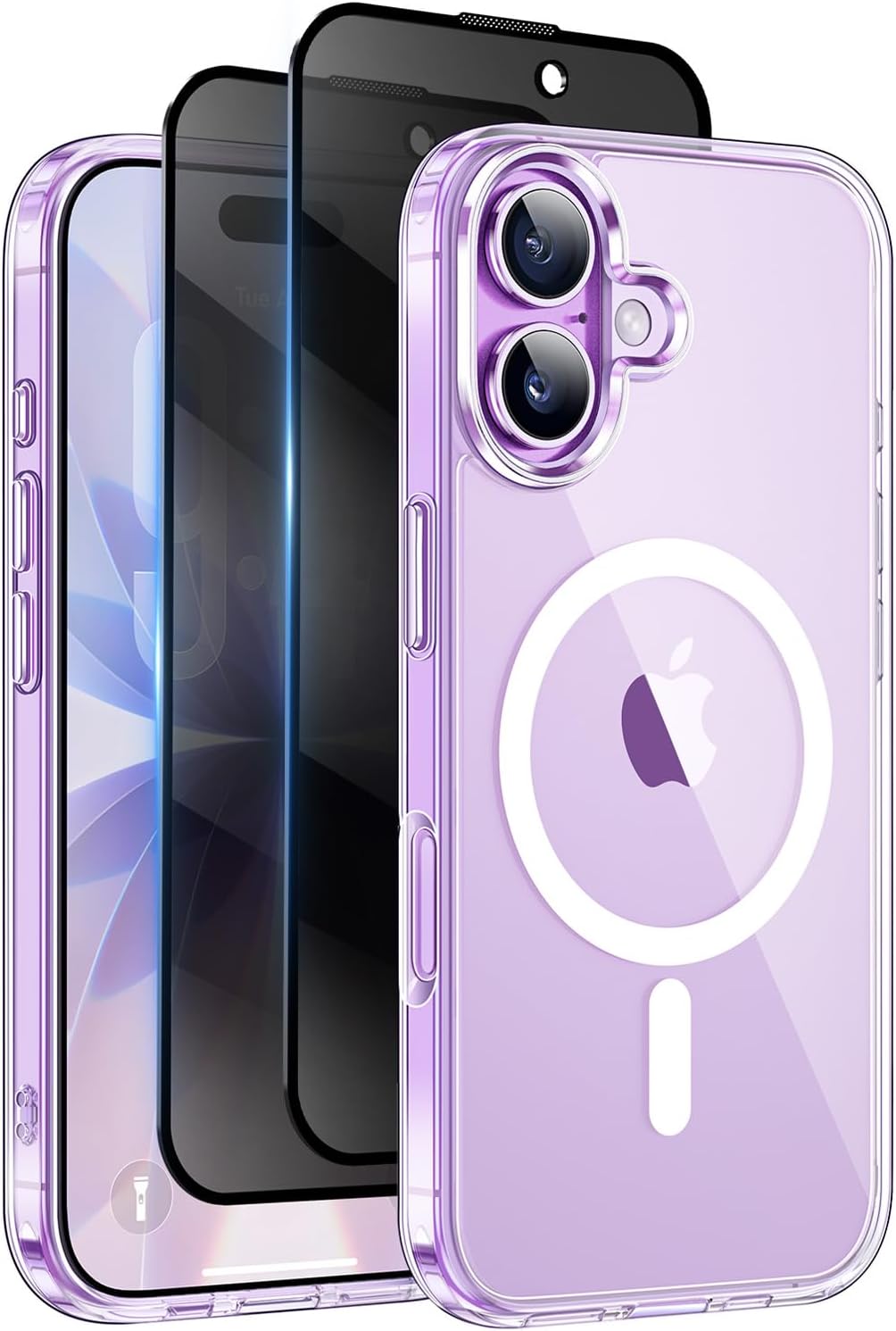 Coque iPhone 17 – Helssitot Coque Magnétique pour iPhone 17 avec 2 Verre Trempé Anti-Espion, Compatible avec Mag Safe Military Case, Antichoc Anti-Rayures Bumper Protection – Transparent