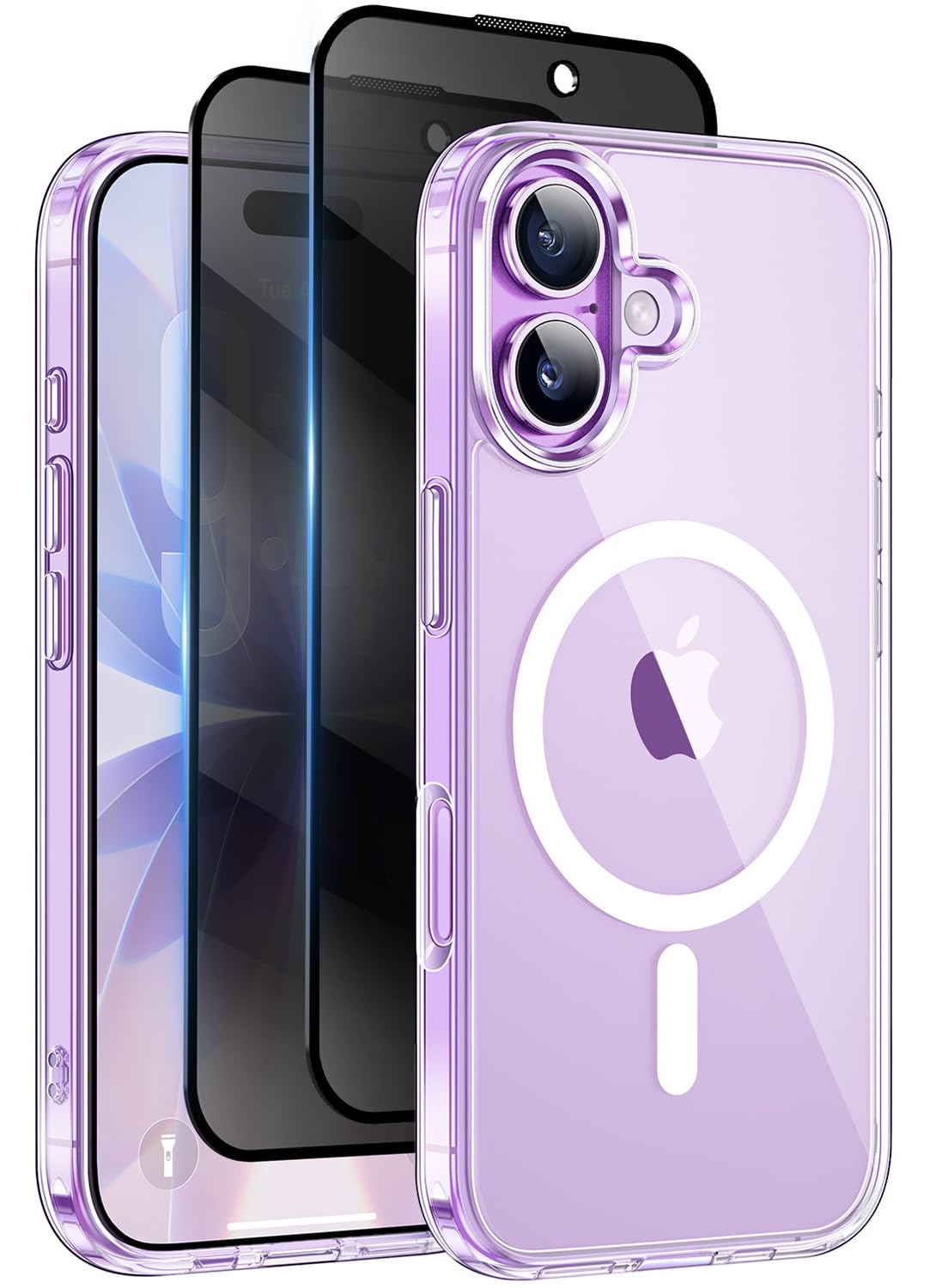 Helssitot Cover Magnetica per iPhone 17 Custodia e 2 Pellicola Privacy Vetro Temperato,Cover iPhone 17 Compatibile con Mag safe,[Anti-Giallo] Posteriore Hard PC Antigraffio Antiurto Protettiva Case