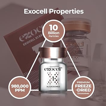 EXOCELL Exosomes for Skin Rejuvenation and Anti-Aging, 10 Billion Particles, 980K PPM, Korean Beauty Formula (X1 Exosomes + X2 HA Solution)