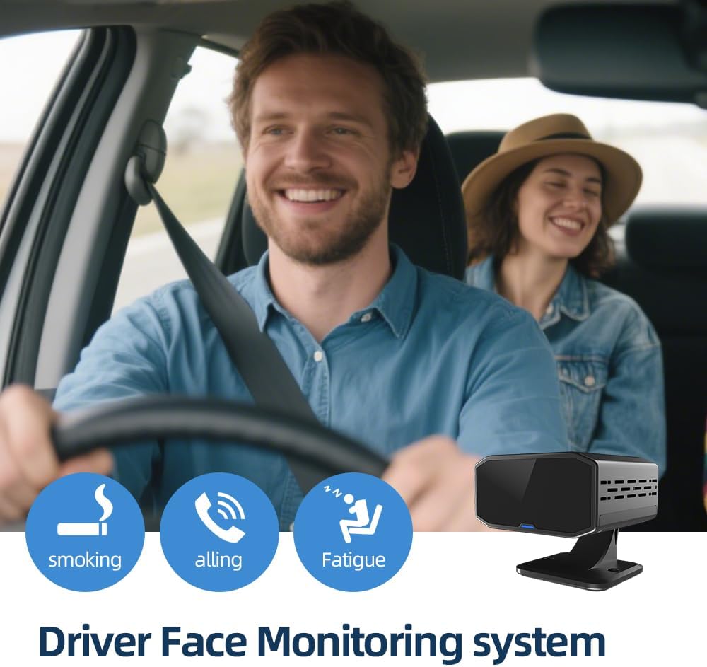 Illustration of Driver Monitoring System detecting smoking, calling, and fatigue