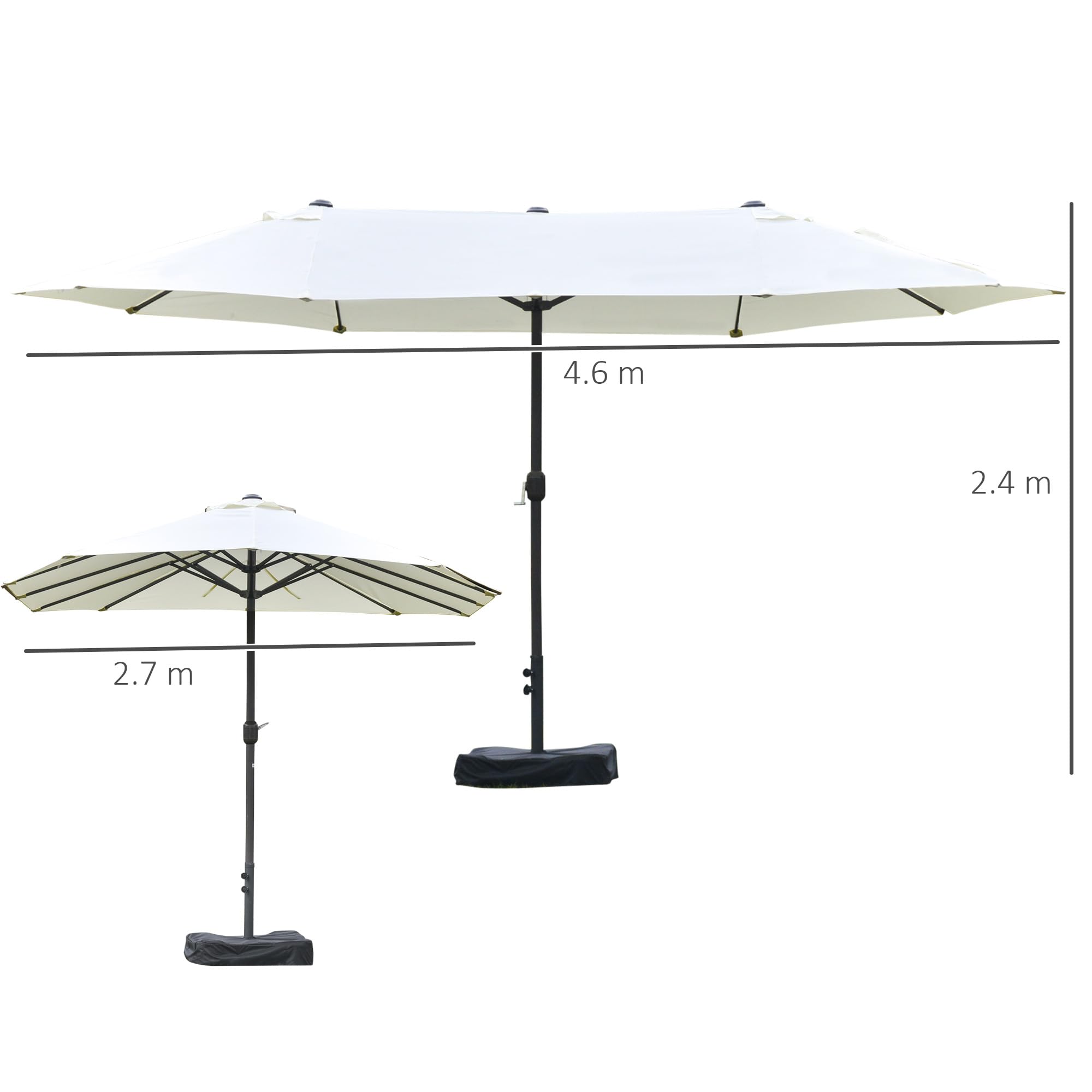 Outsunny Ombrellone da Giardino Doppio a 12 Stecche con Base a Croce e Apertura a Manovella, Ombrellone da Terrazzo con Sacchi di Sabbia, in Acciaio e Poliestere, 455x265x238 cm