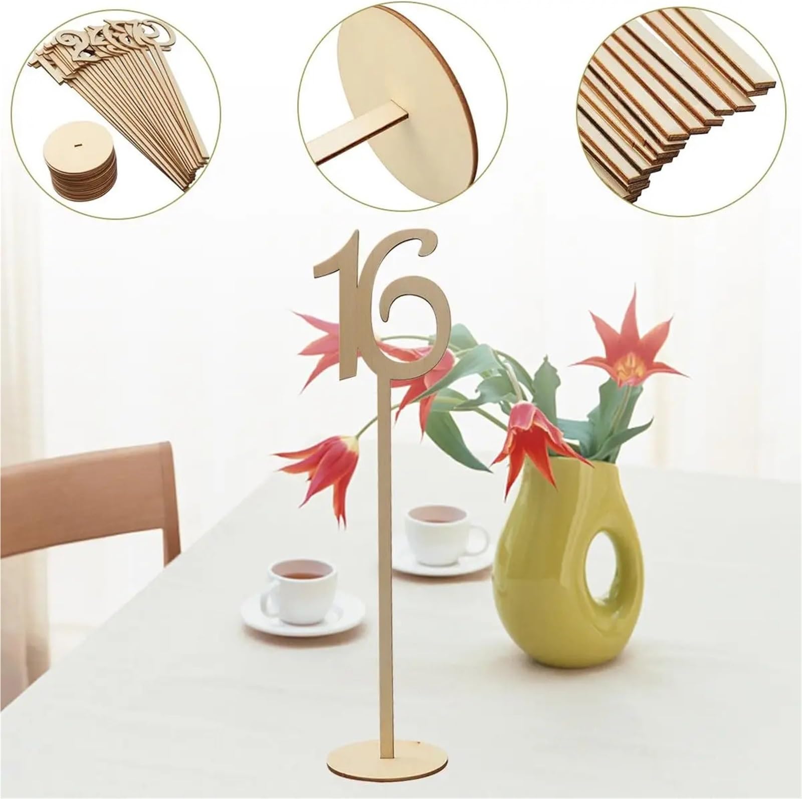 Números de mesa madera con Base soporte for decoración del hogar o boda, estante , for números , 10/20 Uds para Restaurantes Bodas
