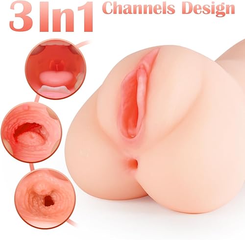Miniatura 13 de ZEMALIA - Masturbador masculino 3 en 1, vagina de bolsillo con boca realista, vagina texturizada y ano apretado. Juguete para sexo oral, bombeo