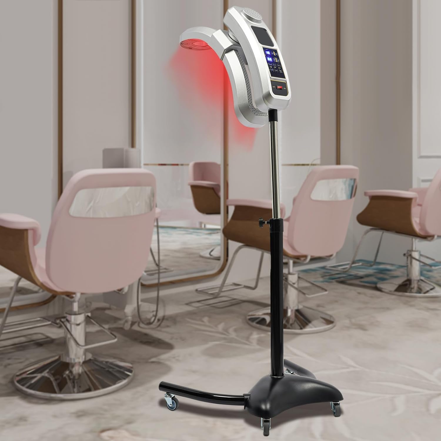 Orbiting Infrared Hair Dryer, Adjusting Angle Styling Perming Dryer with Swivel Caster Rolling Base, Freestanding Salon Hair Dryer with Temperature & Time Control (Silver)