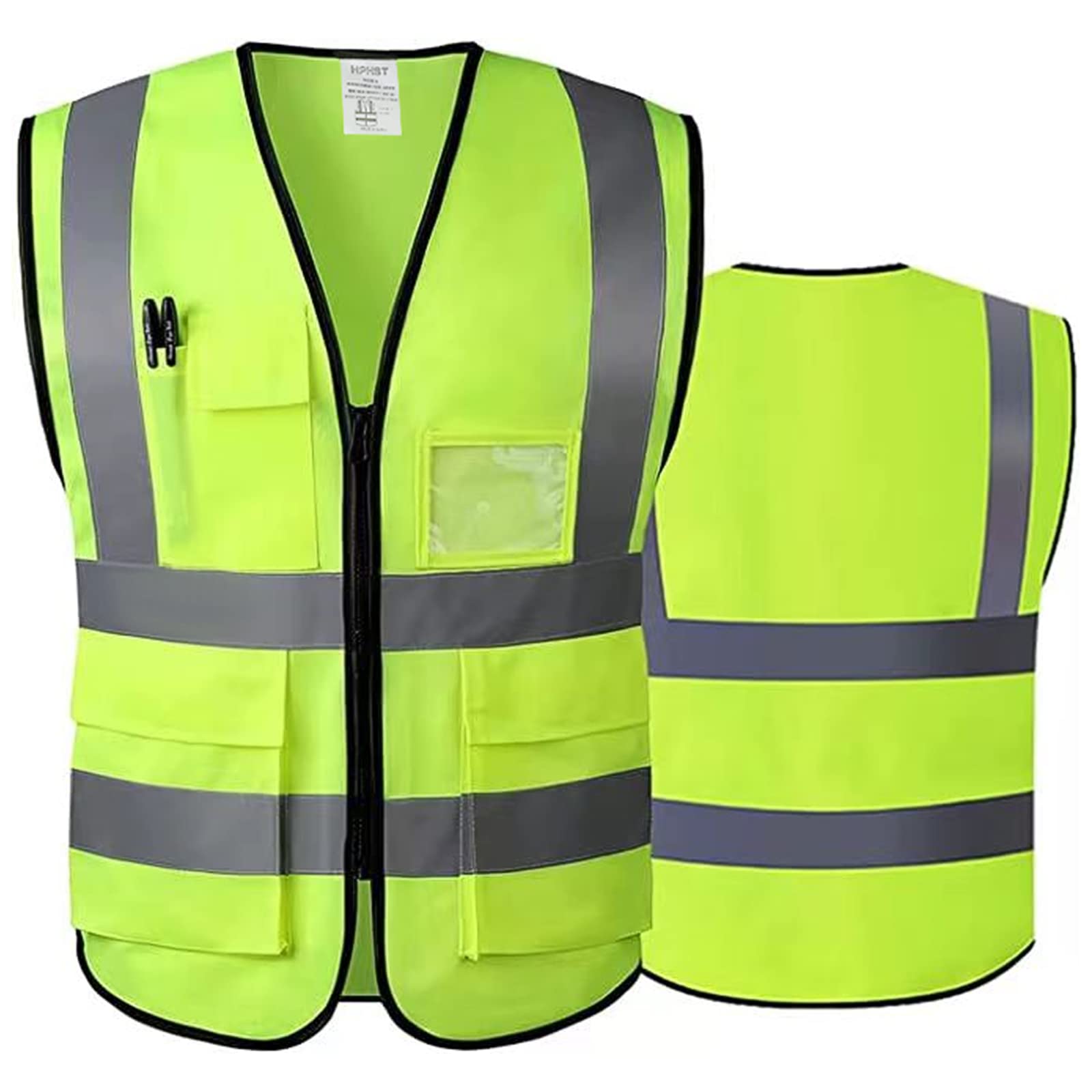 HPHST High Visibility Cycling Vest for Men and Women with Zip Reflective Vest Work Vest Yellow, yellow, XXL