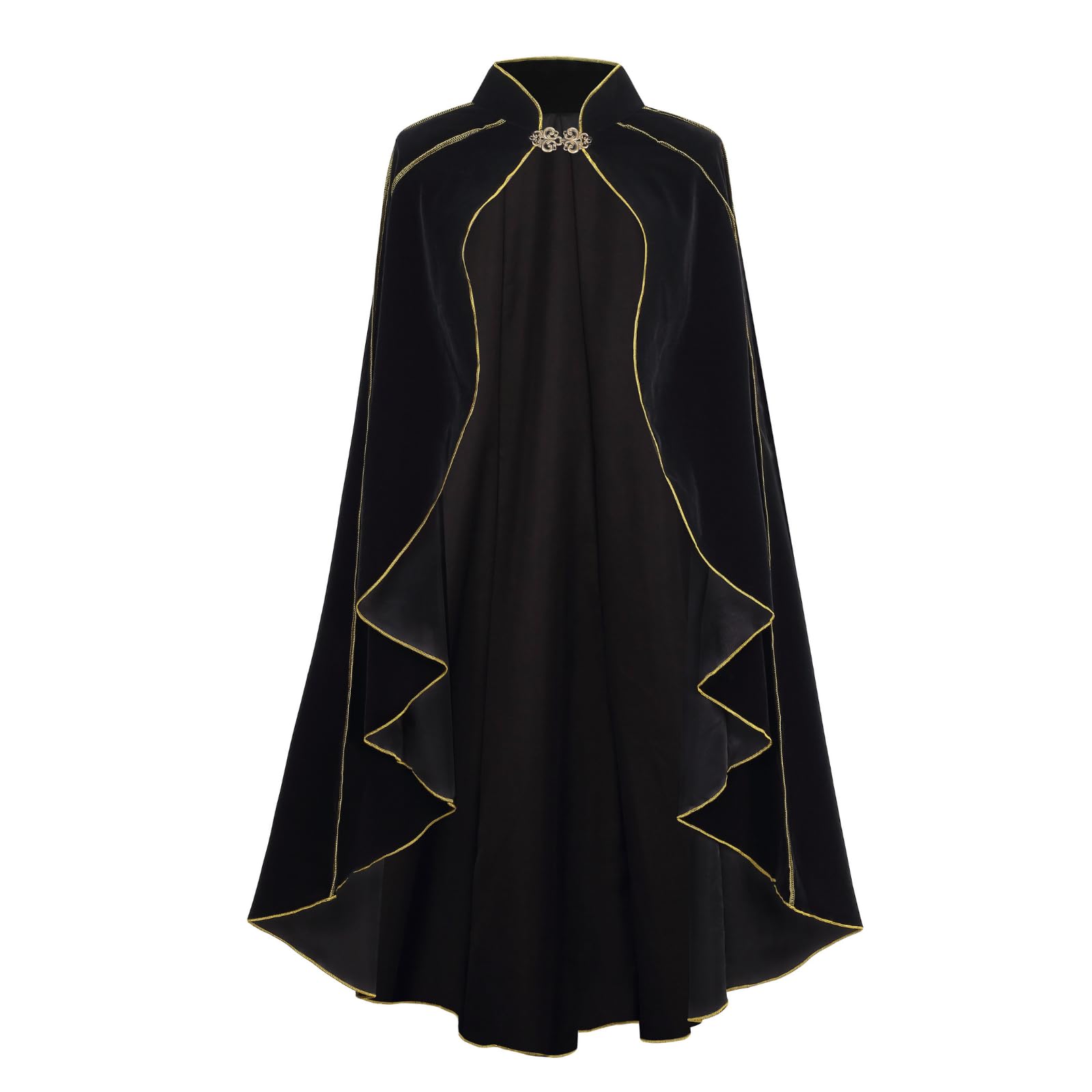 DELIVESS Women's Medieval Renaissance Velvet Cape Stand Collar Gold Trim Cloak for Adults, Halloween Cosplay LARP Party Festival Costume(51.18", Black) โ image 1