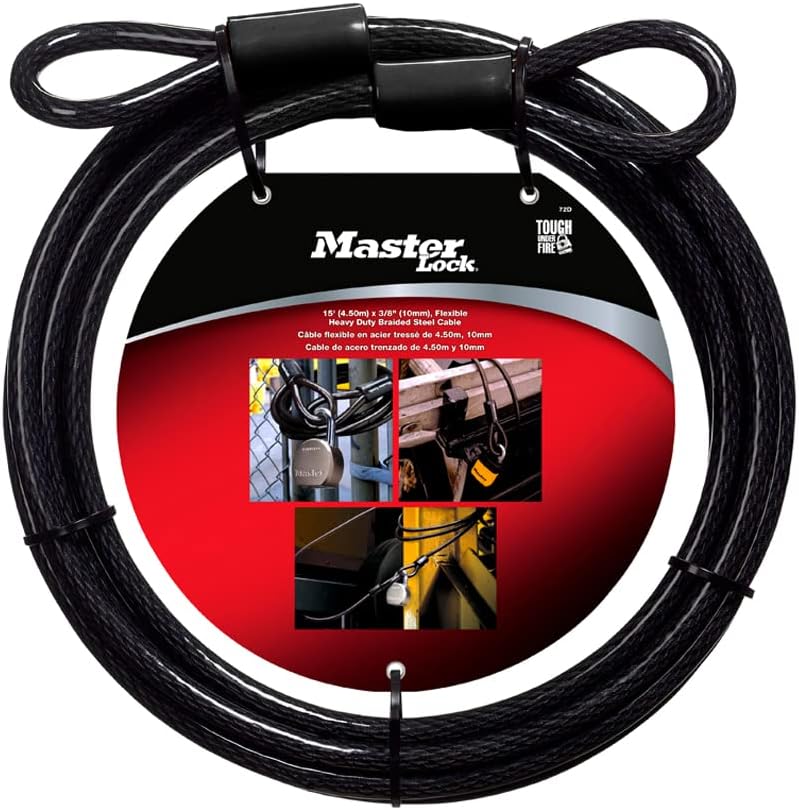Master Lock 72DPF Steel Cable with Looped Ends, 15 ft. Long, 1 Pack, Black