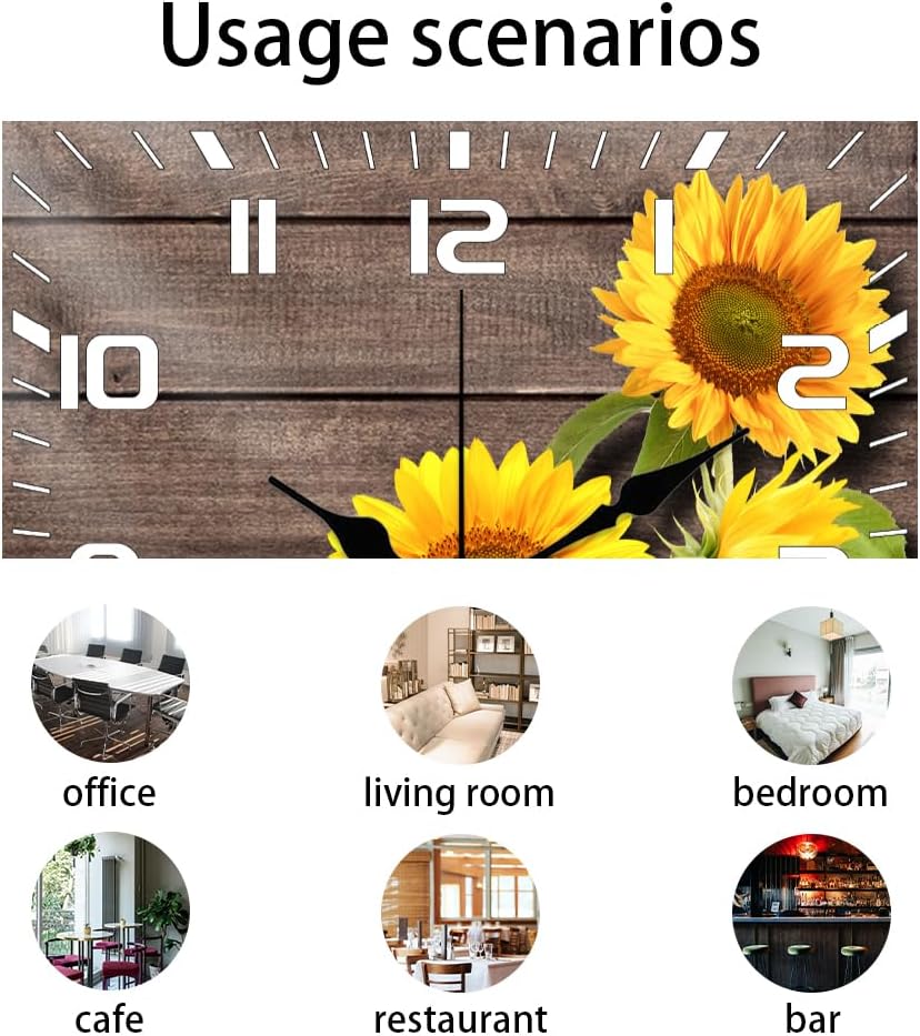 CHGCRAFT 12inch Sunflower Vintage Pattern Wall Clock Silent Square Wall Clocks Battery Operated Rustic Farmhouse Clock for Home Decor Living Room Kitchen Office