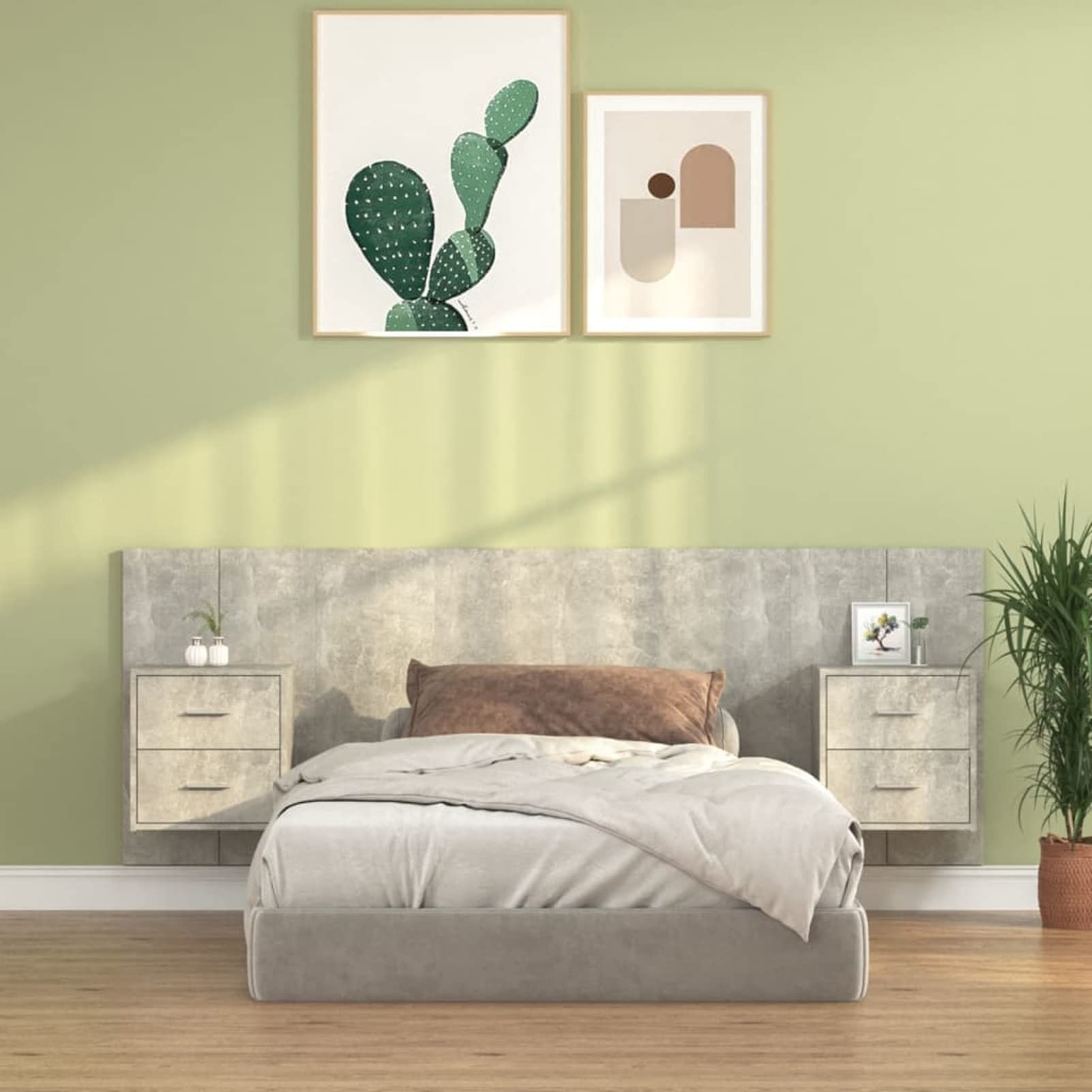 Gecheer Cabezal + 2 Mesitas de Noche, Cabecero y Mesitas Cabecero de Cama con mesitas Madera contrachapada Gris hormigón,Medidas Cabezal: 120 x 1,5 x 80 cm Juegos de Muebles de Dormitorio