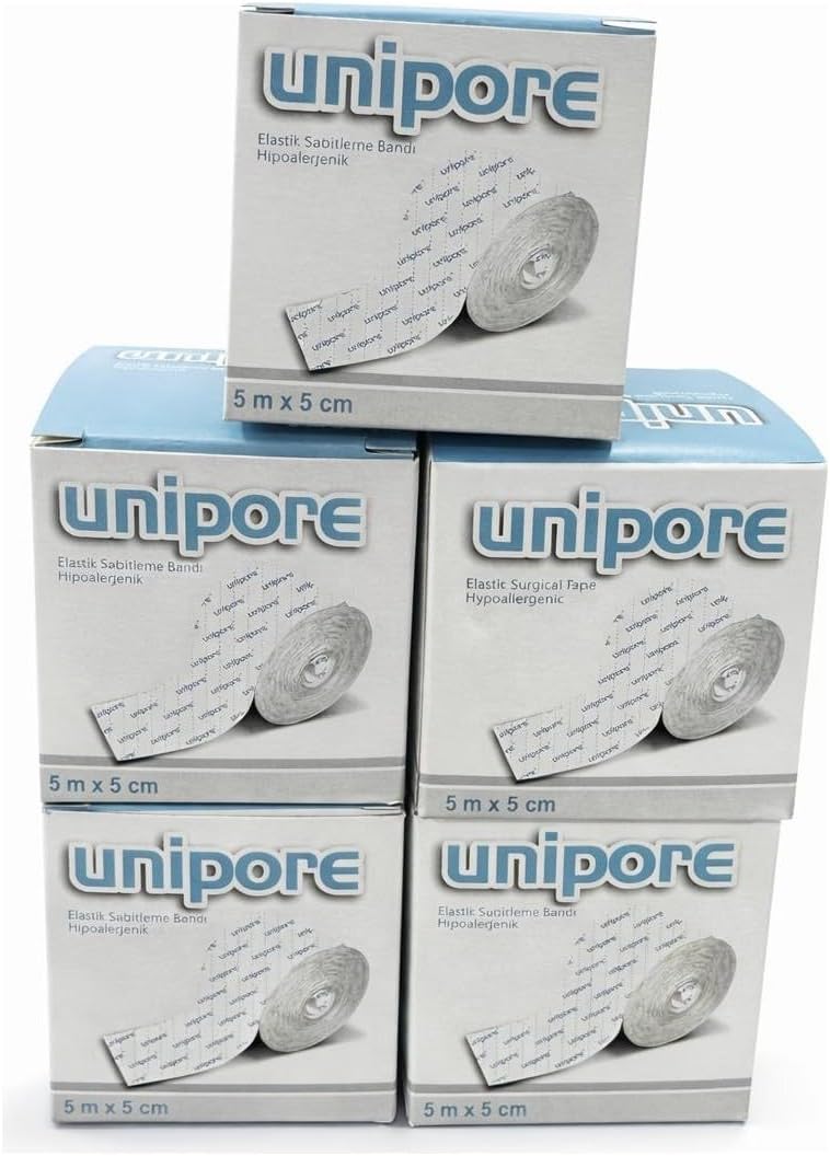 Unipore Elastik Cerrahi Sabitleme Bandı, Hipoalerjenik, 5 cm x 5 m, 5'li Paket