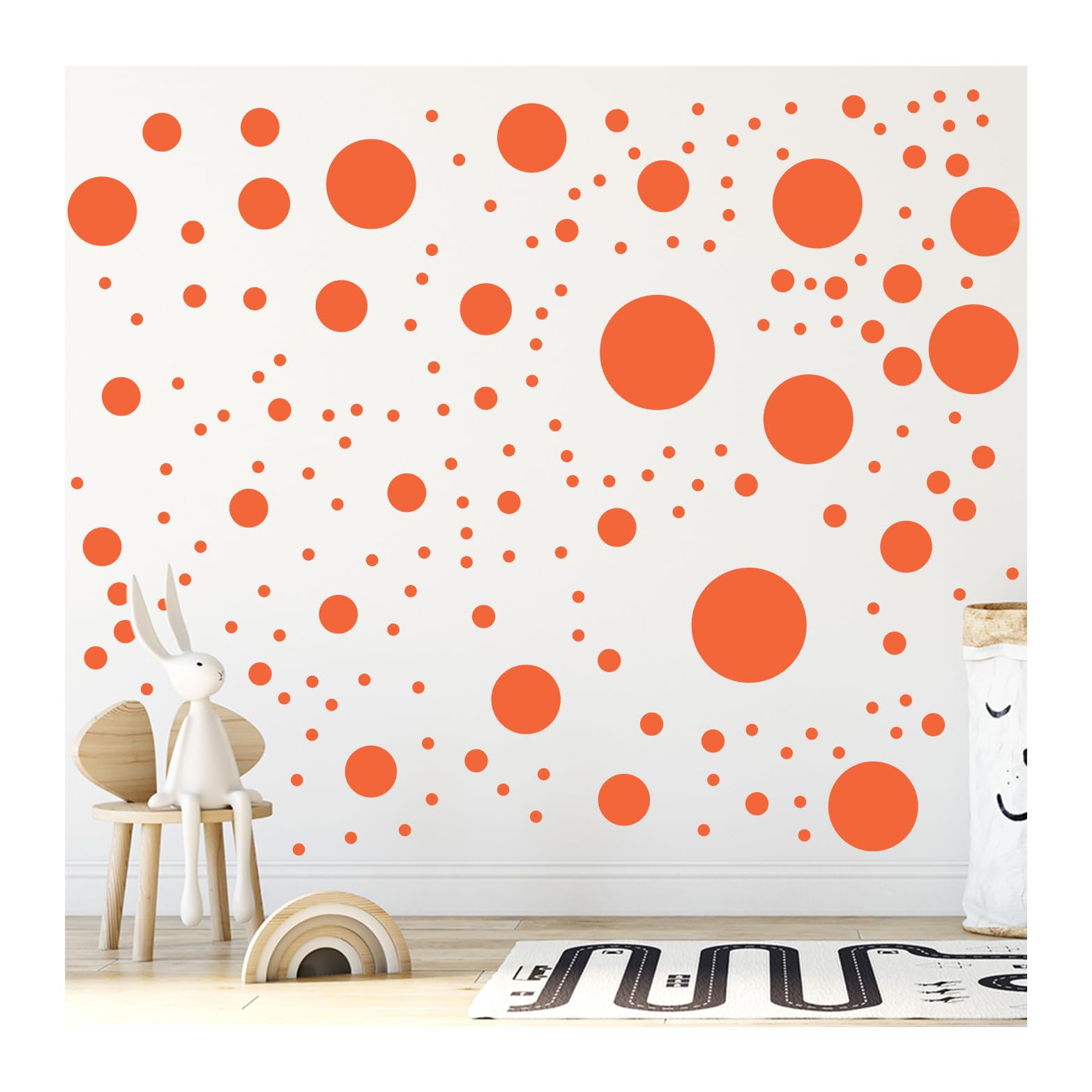 Stickerdeen Orange 500+ Assorted Polka Dot Circle Wall Stickers For Kids Bedroom Living Room, Classroom, Playroom Decor Removable Vinyl Wall Stickers Dots Wall Decals (Orange)