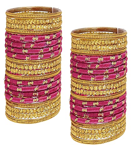 Image of NMII Acrylic (Plastic) With Silk Thread & Beads Studded Worked Glossy Finished Kada Set For Women and Girls