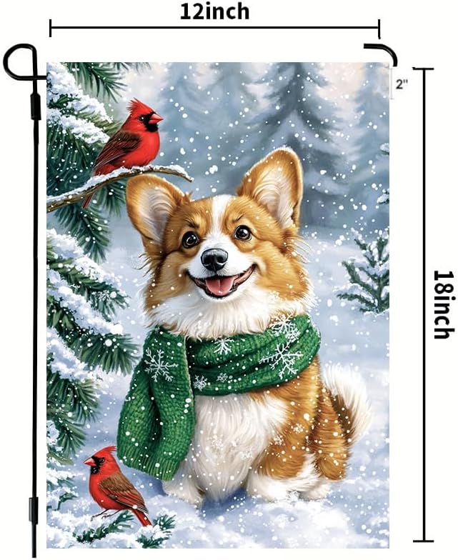 Winter Corgi Dog Garden Flag 12x18 Double Sided, Small Burlap Seasonal Snow Garden Flag Winter Christmas Outdoor Yard Decorations Porch Lawn Flags for Outside - Image 5