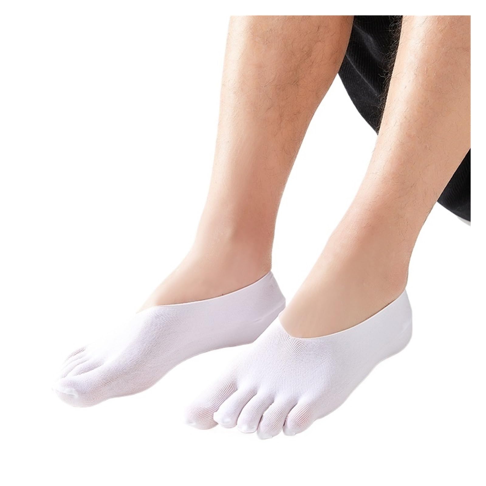 HUDFVIOI Toe Socks 5 Pairs Mens Five Finger Silk Invisible Summer Thin Breathable Low Cut Socks Hidden(5 pairs White)